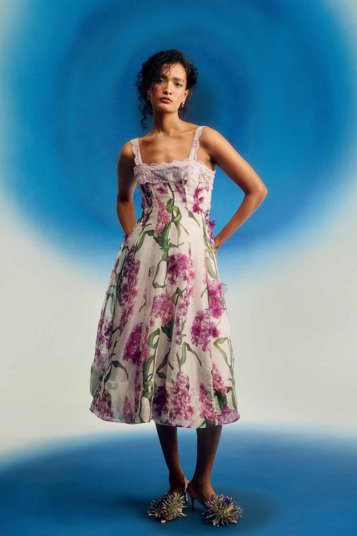 Lace-Trimmed Organza Dress