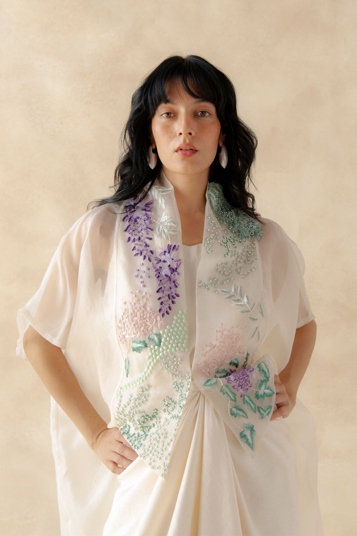 Embroidered Organza Kaftan and Dress