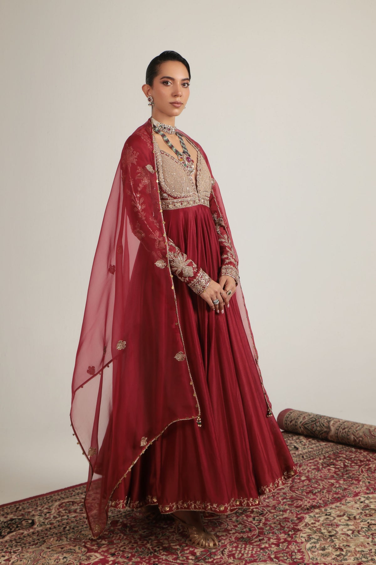 Maroon Heavy Yoke Kalidar Set