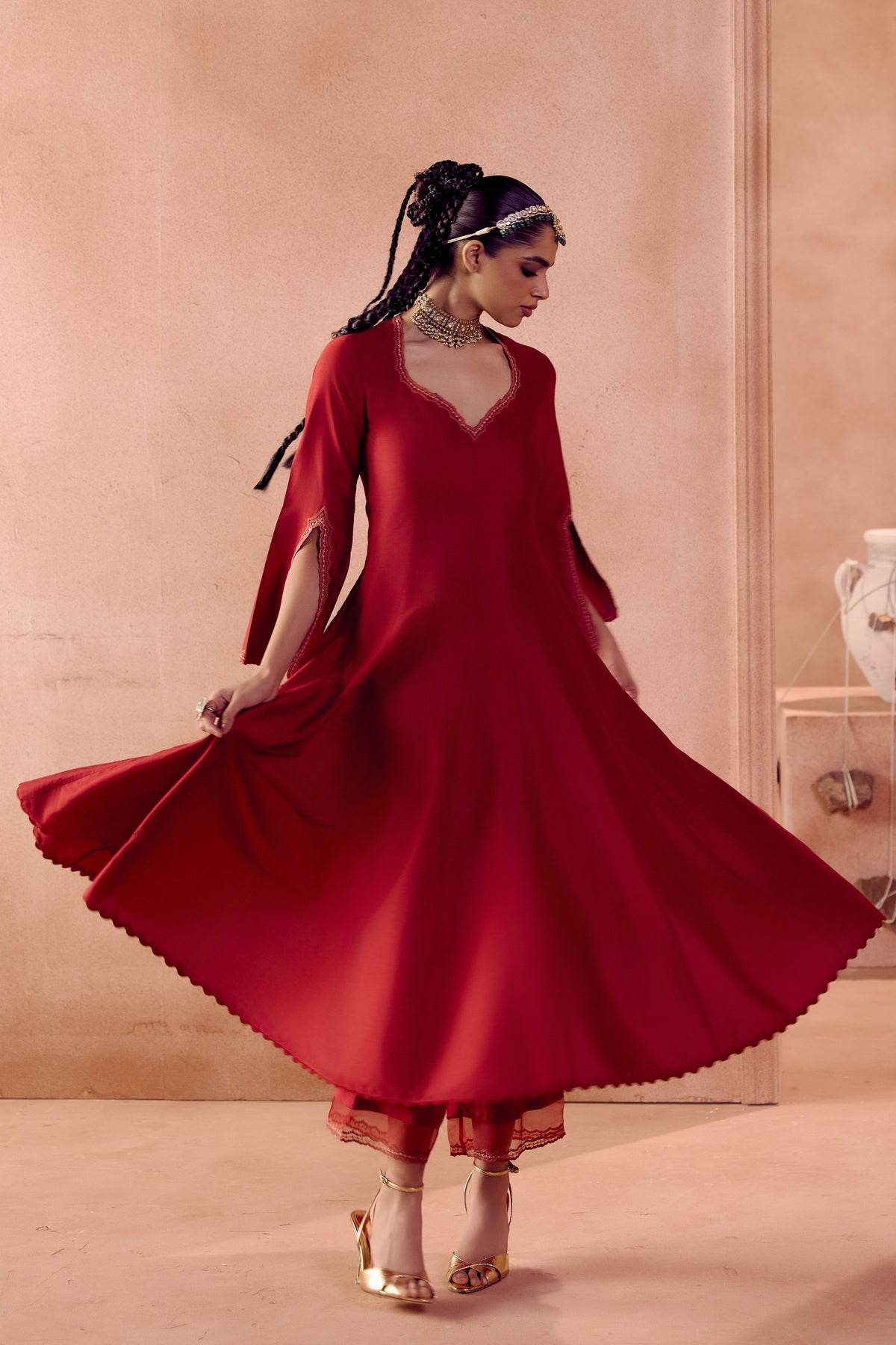 Maroon Anarkali Set