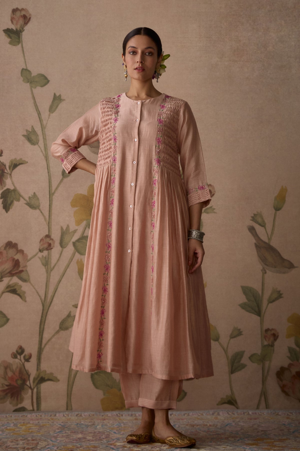 Pink Pintuck Embroidered Kurta Set