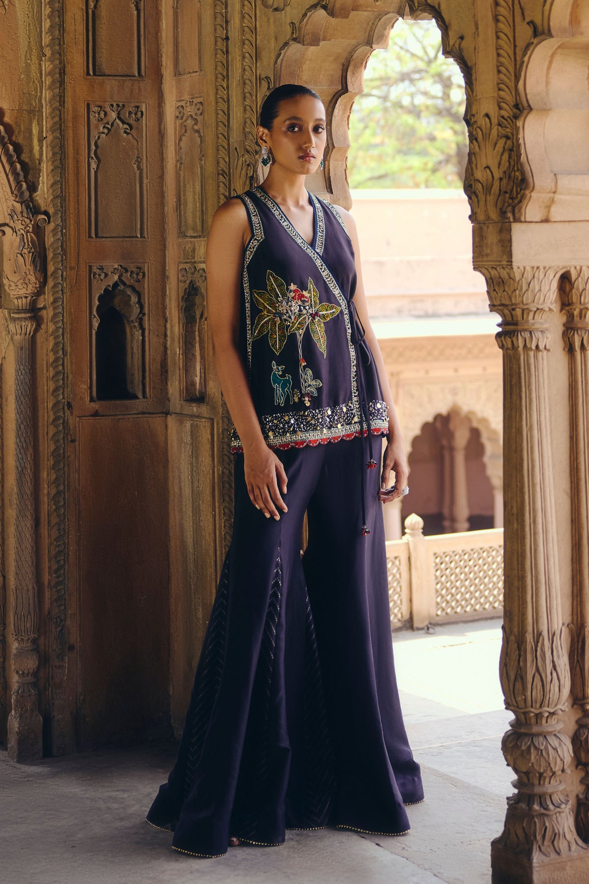 Amber Ajrakh Sharara Set