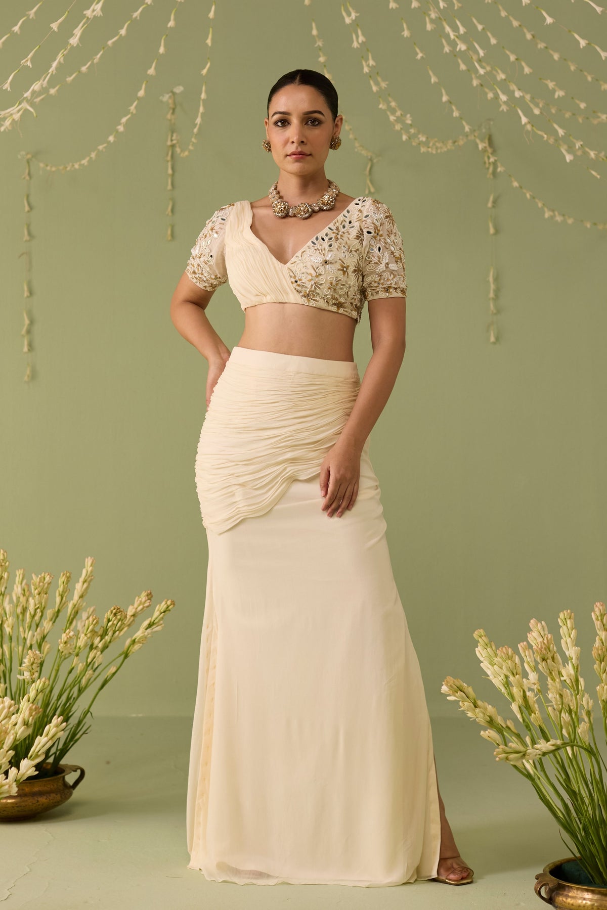White Embroidered Skirt Set