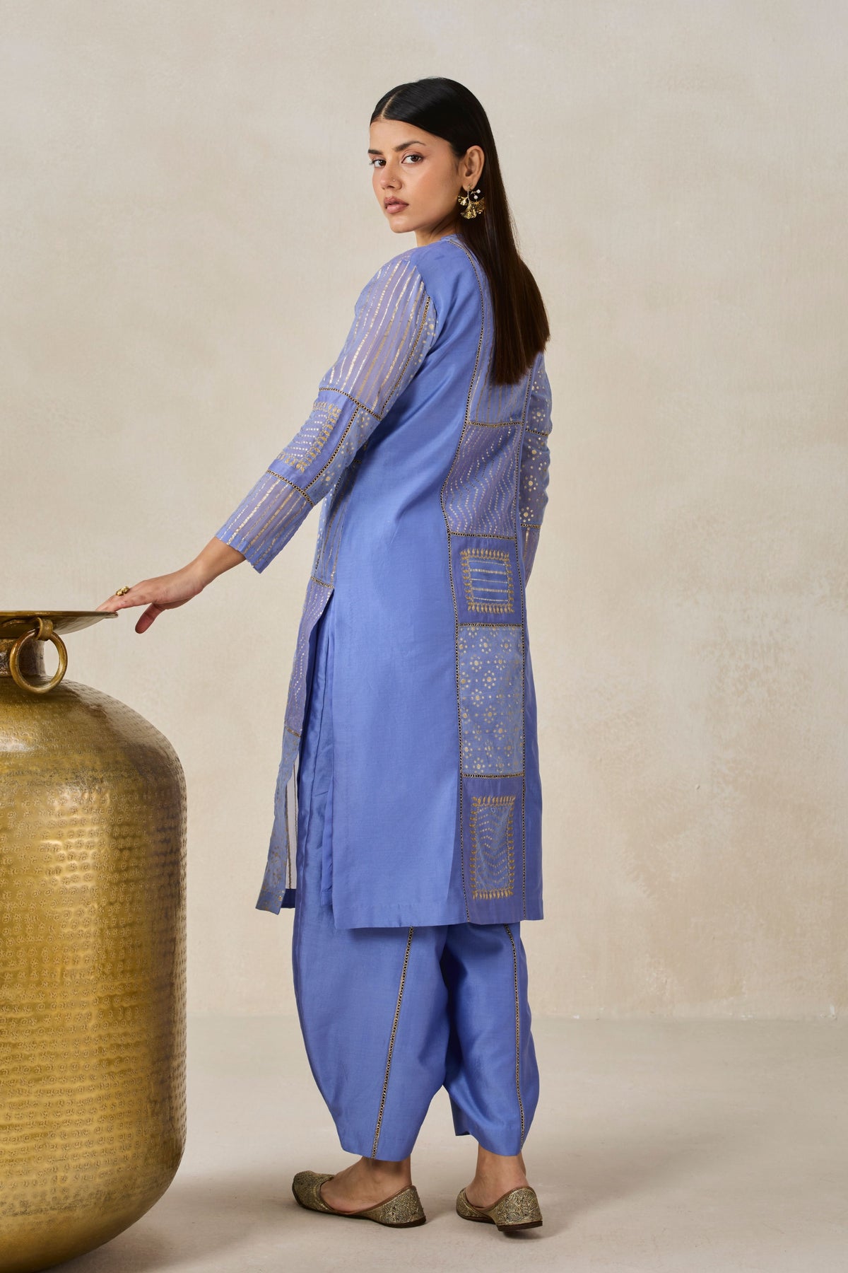 Gold Chanderi Kurta With Salwar