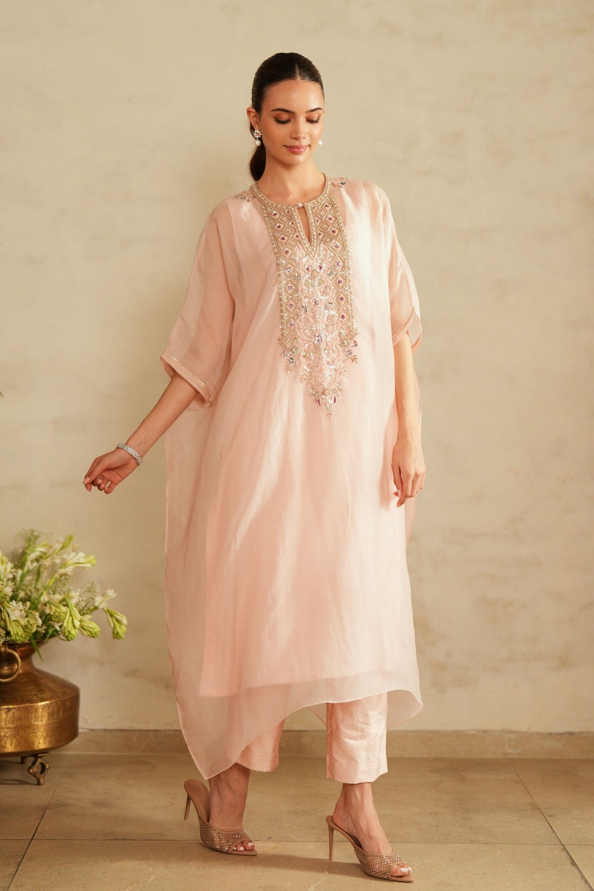Baby Pink Zardosi Kaftan Set