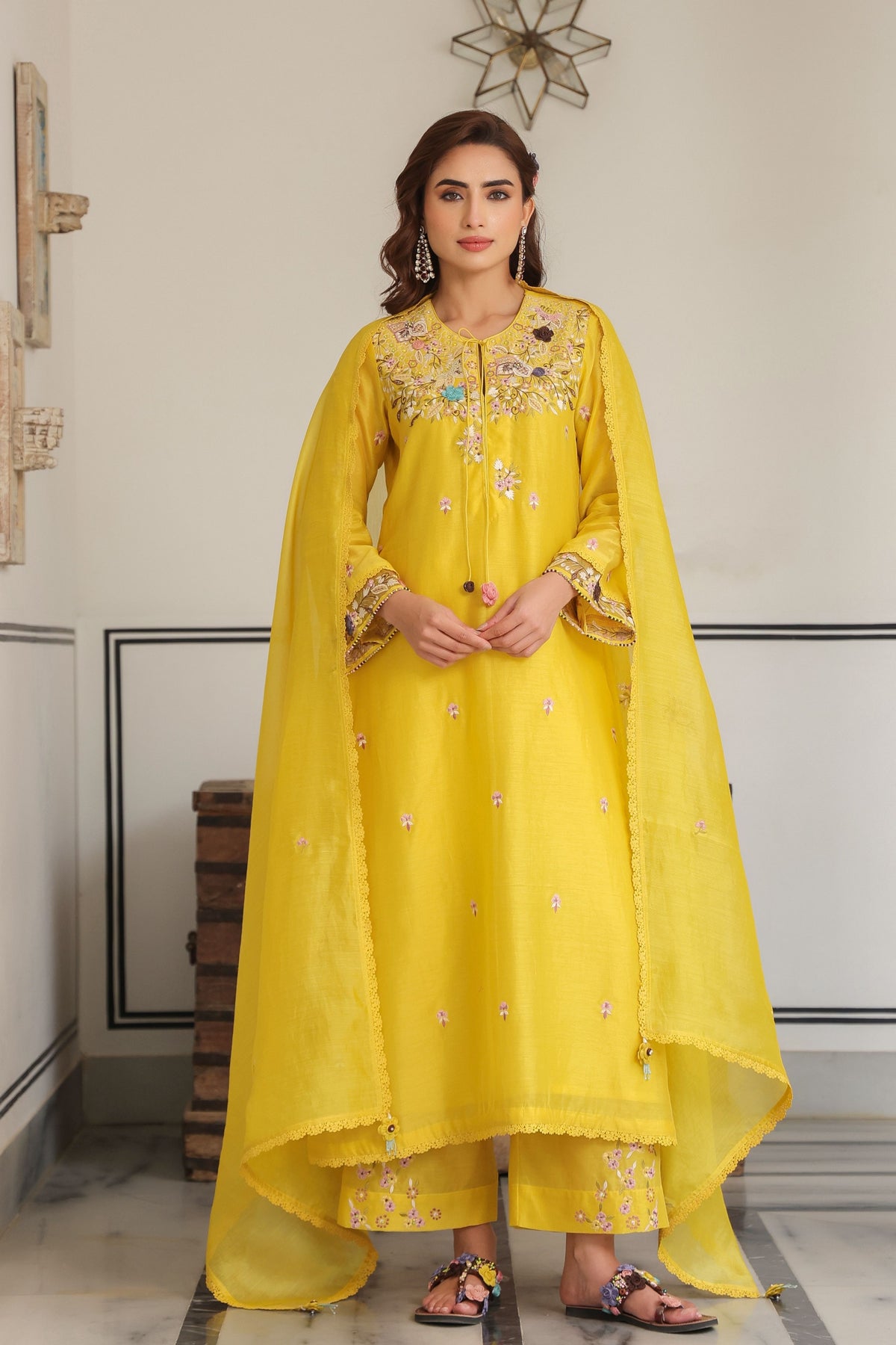Gulzar Yellow Choker Neck Kurta Set