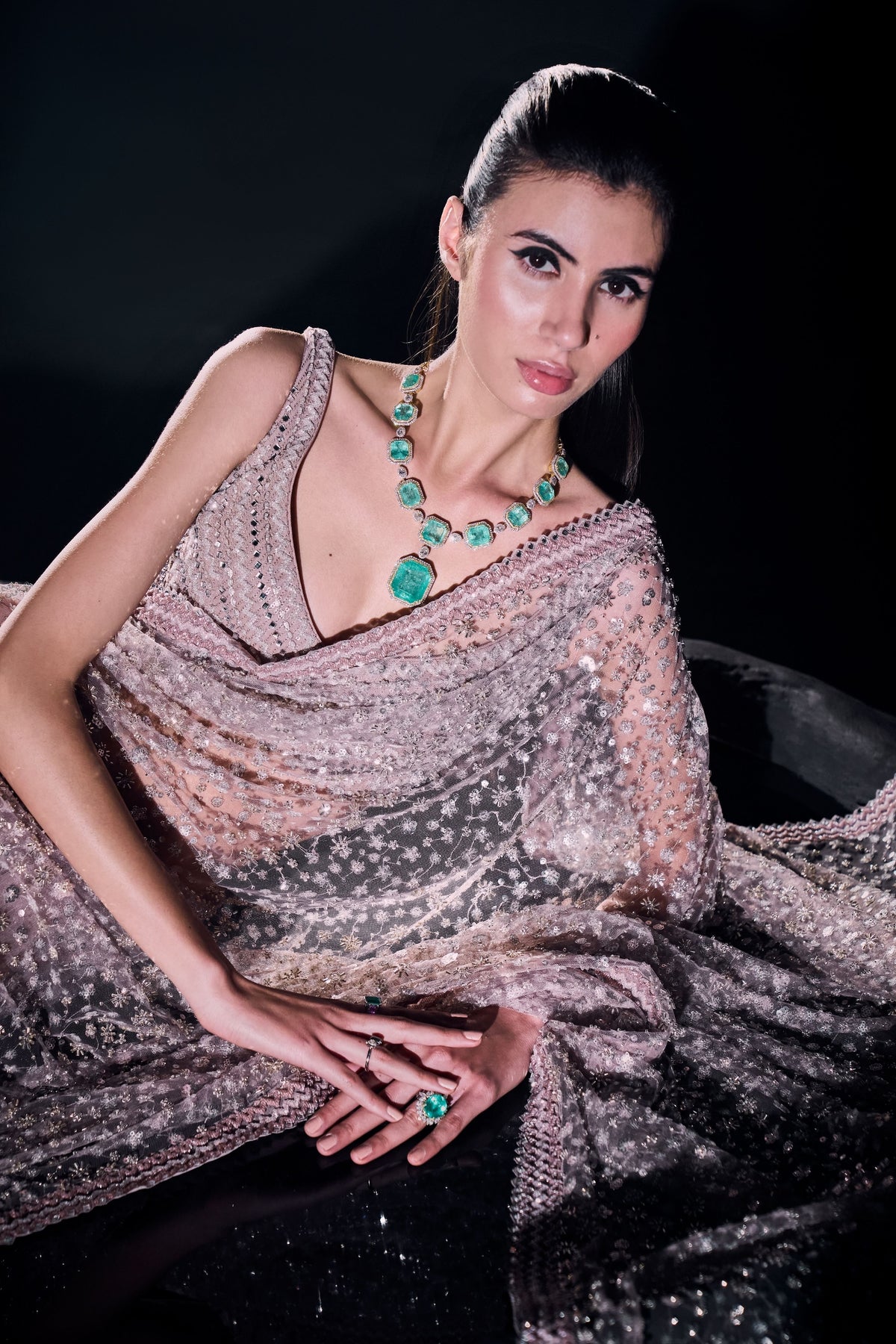 Blush Pink Sequins Dcutdana Saree