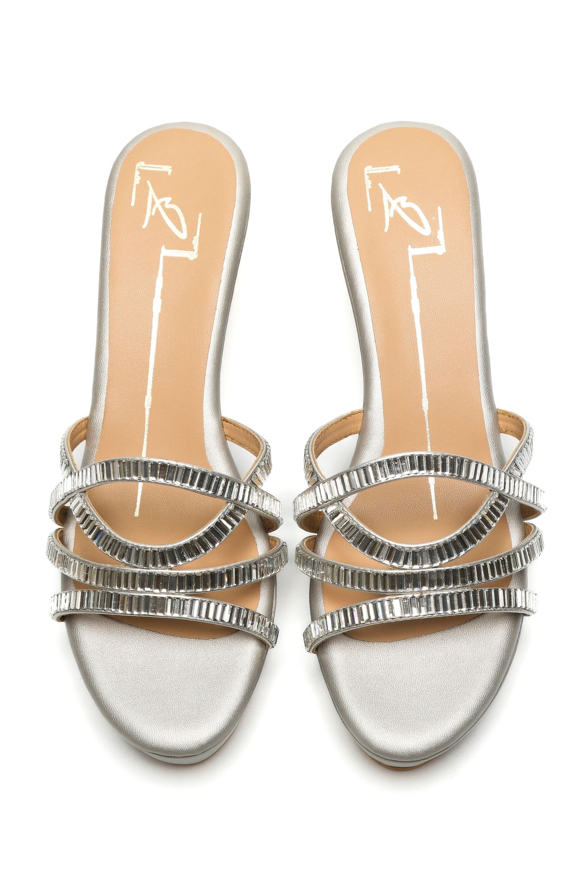 Silver Faux Leather Embroidered Wedges