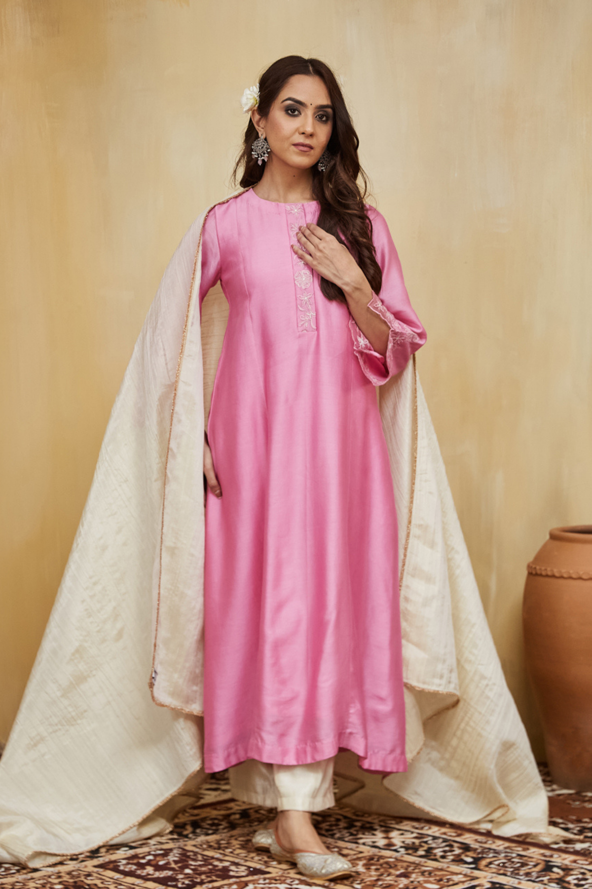 Pastel Pink Chanderi Dina Kurta Set