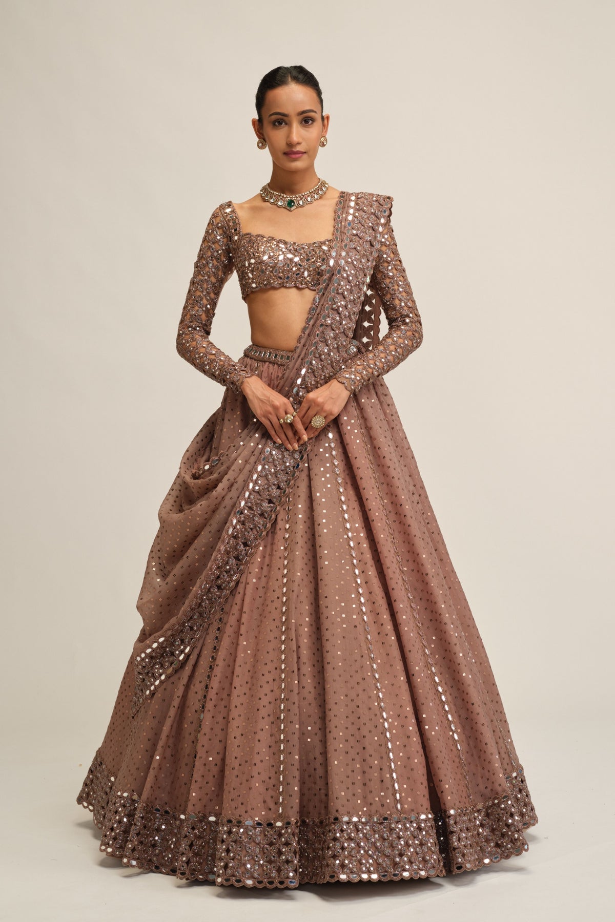 Beige Embroidered Lehenga Set