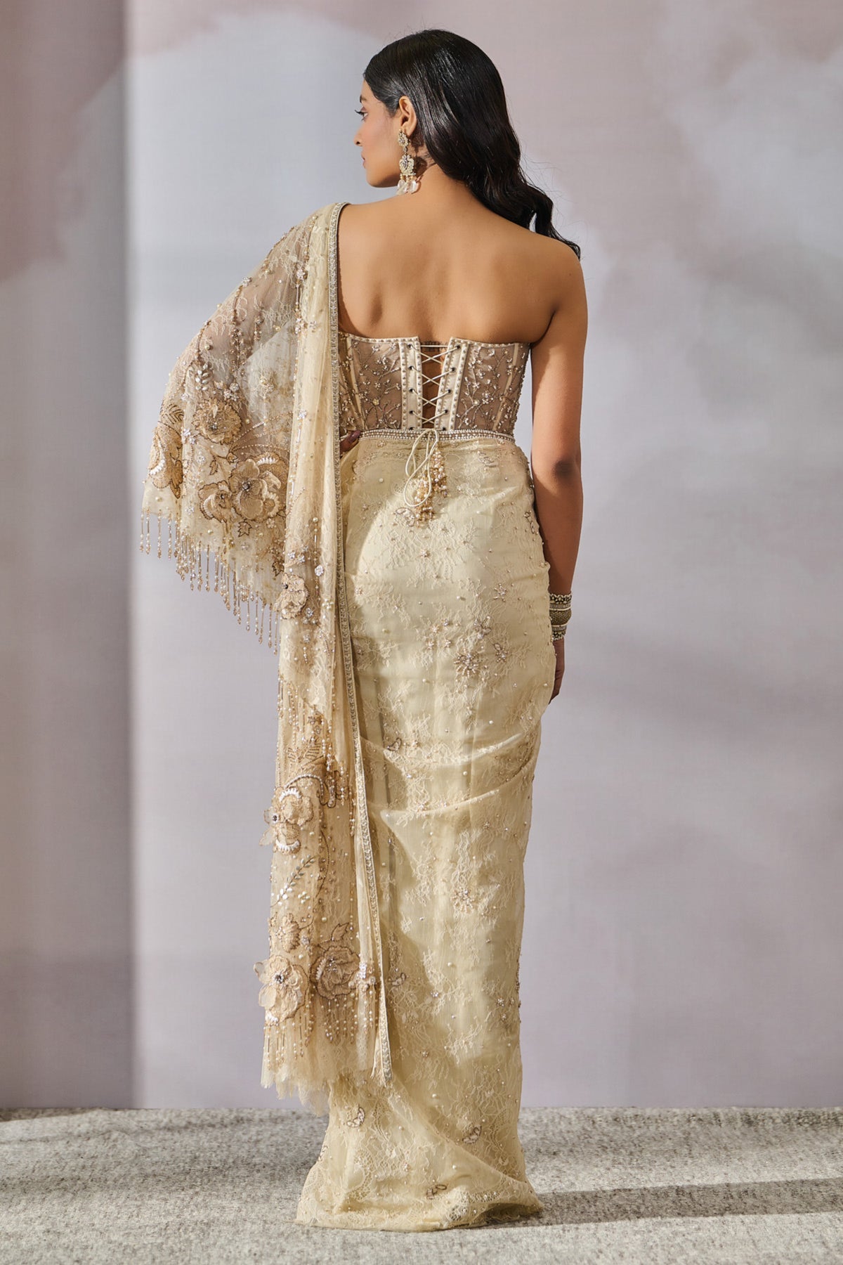 Embroidered Draped Saree With Corset