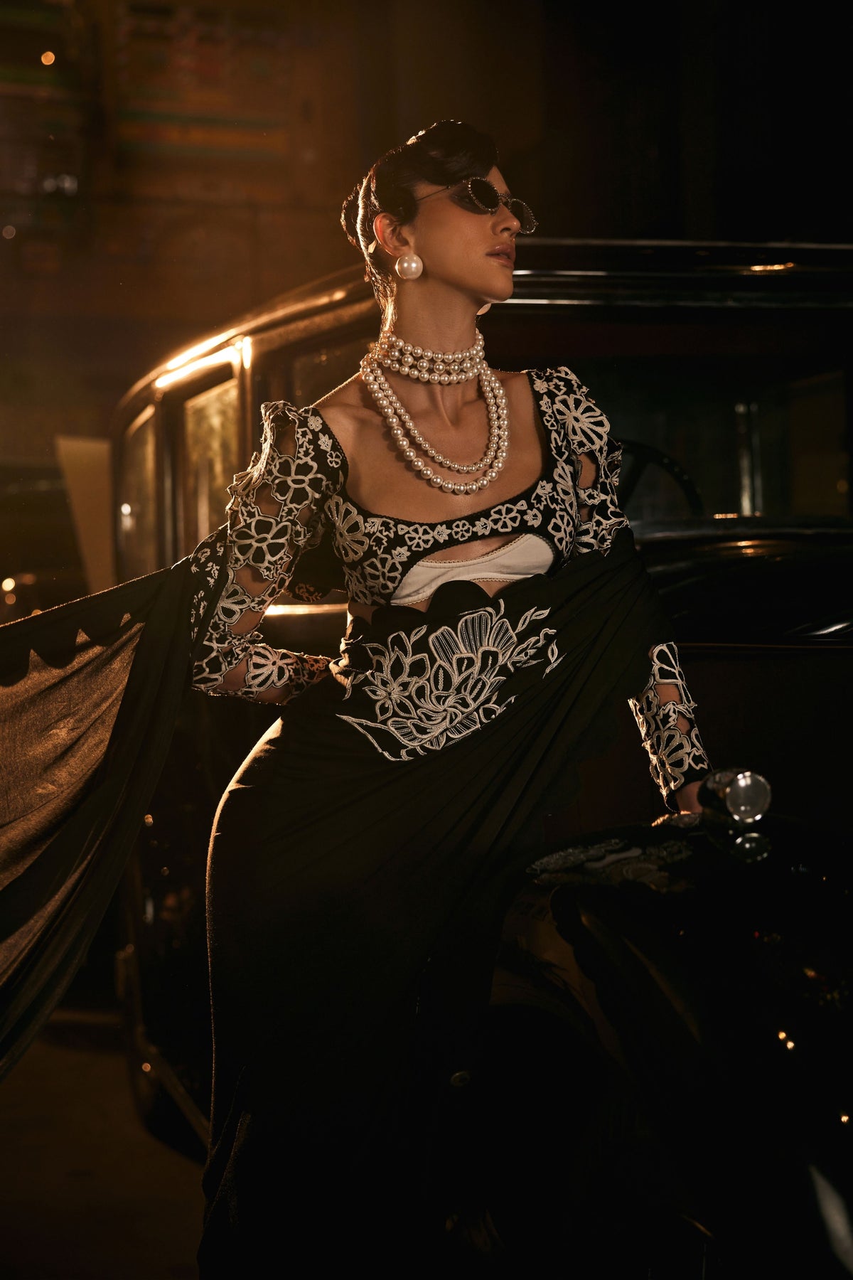 Black Scalaped Saree Set