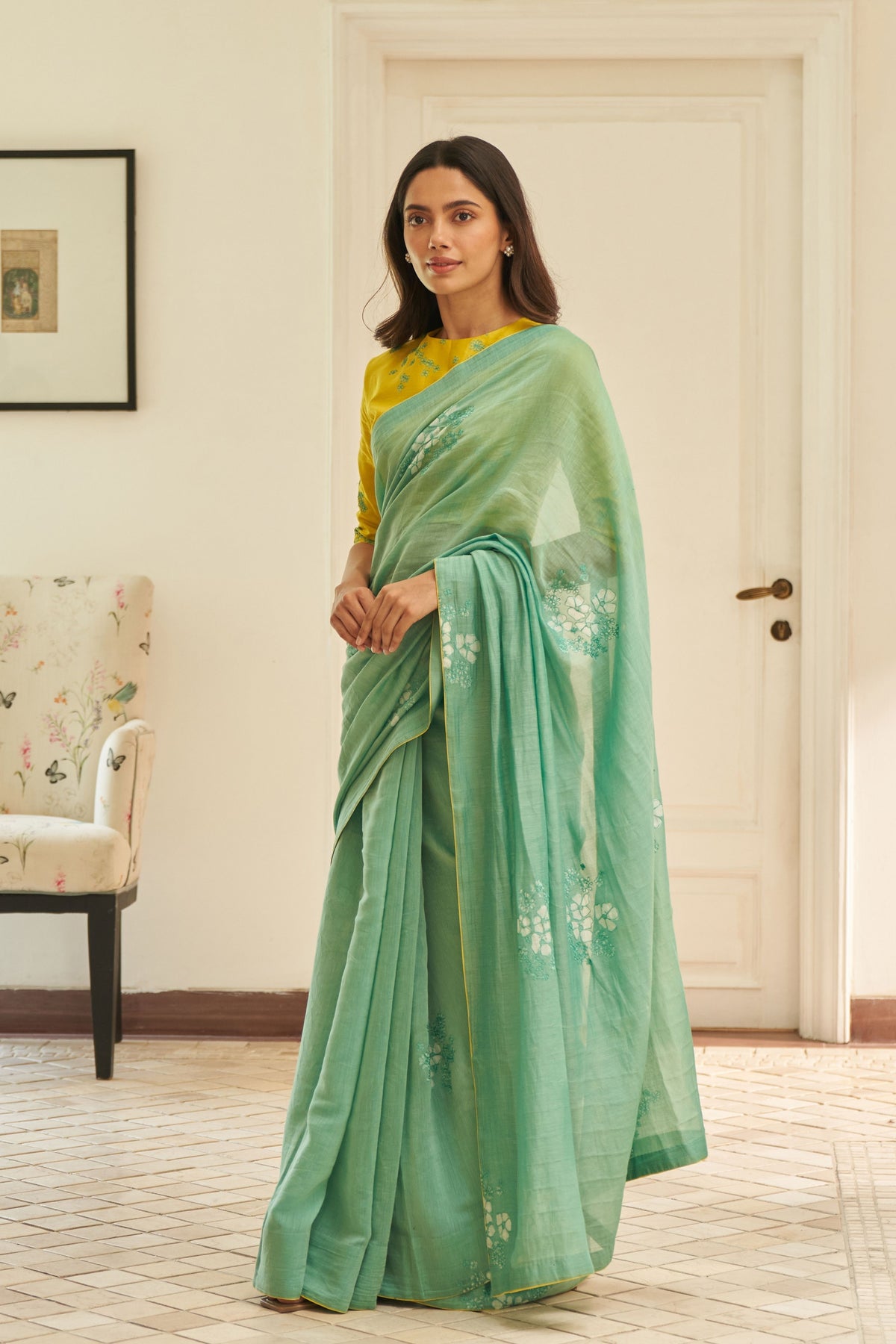 Mint Floral Saree