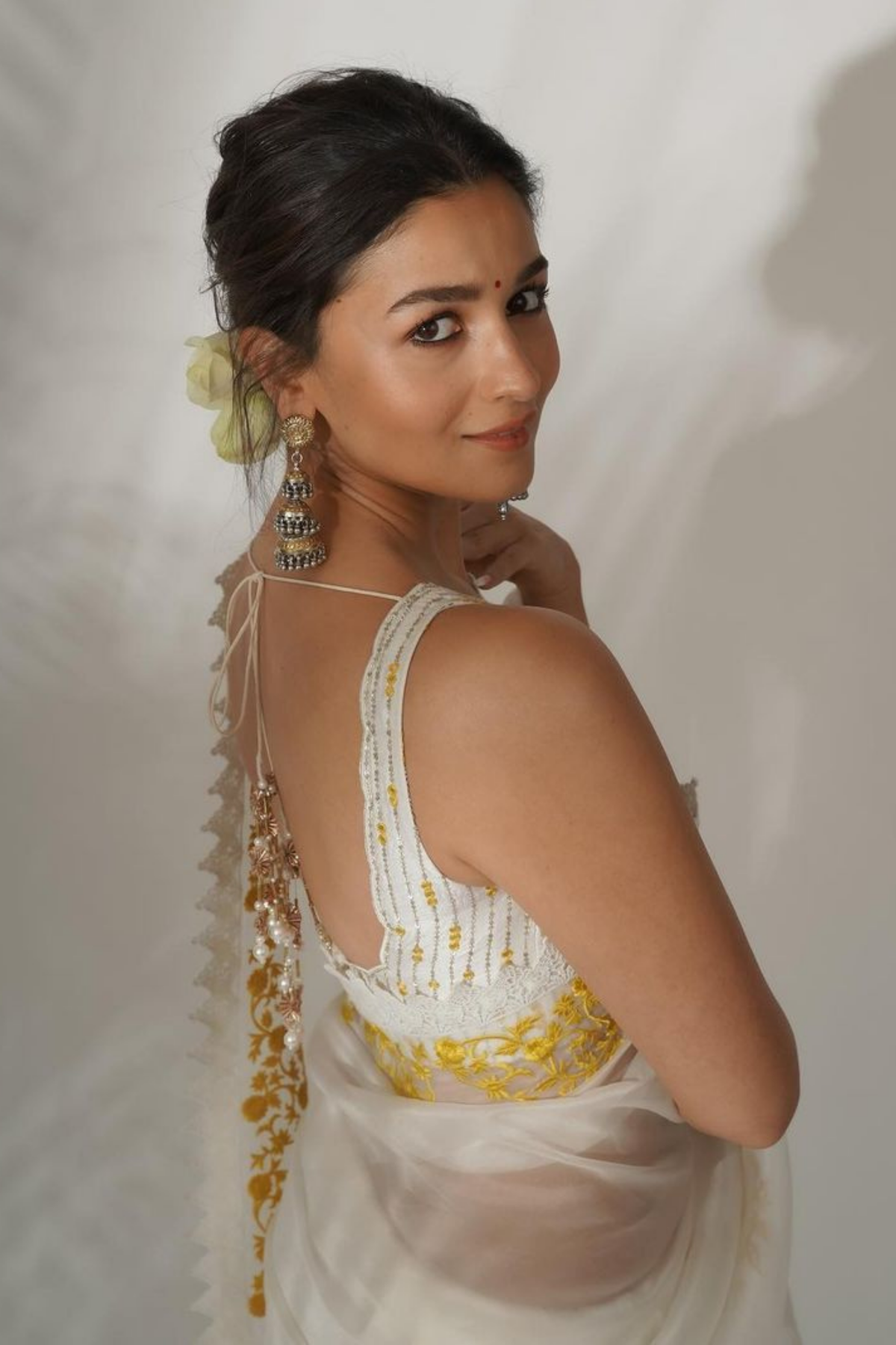 Alia Bhatt in Long Silver Earrings