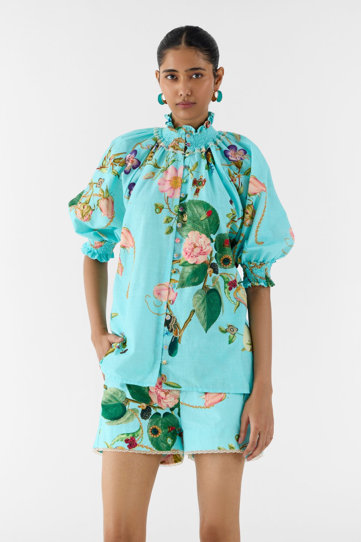 Blue Blossom Ruching Co-ord Set