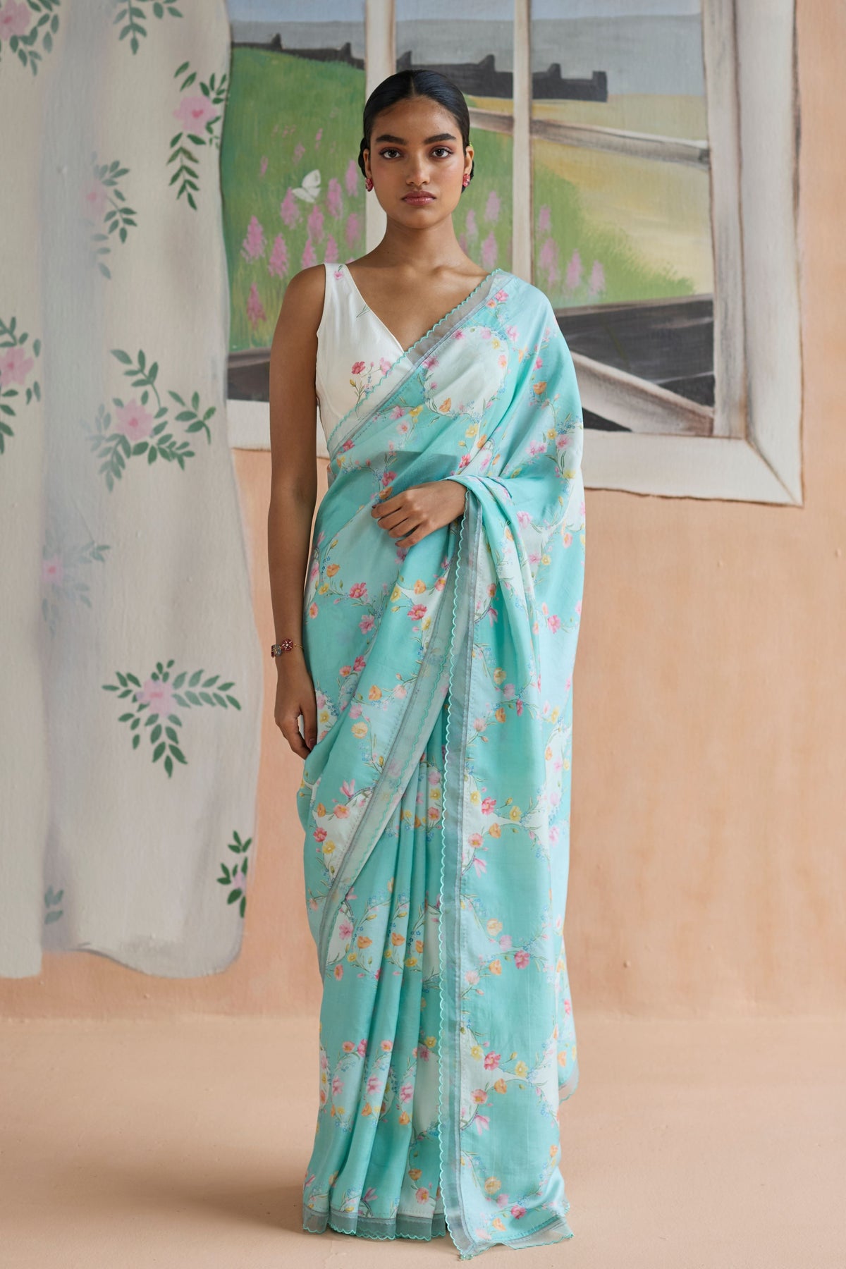 Drift and Dream Aqua Mulberry Silk Sari