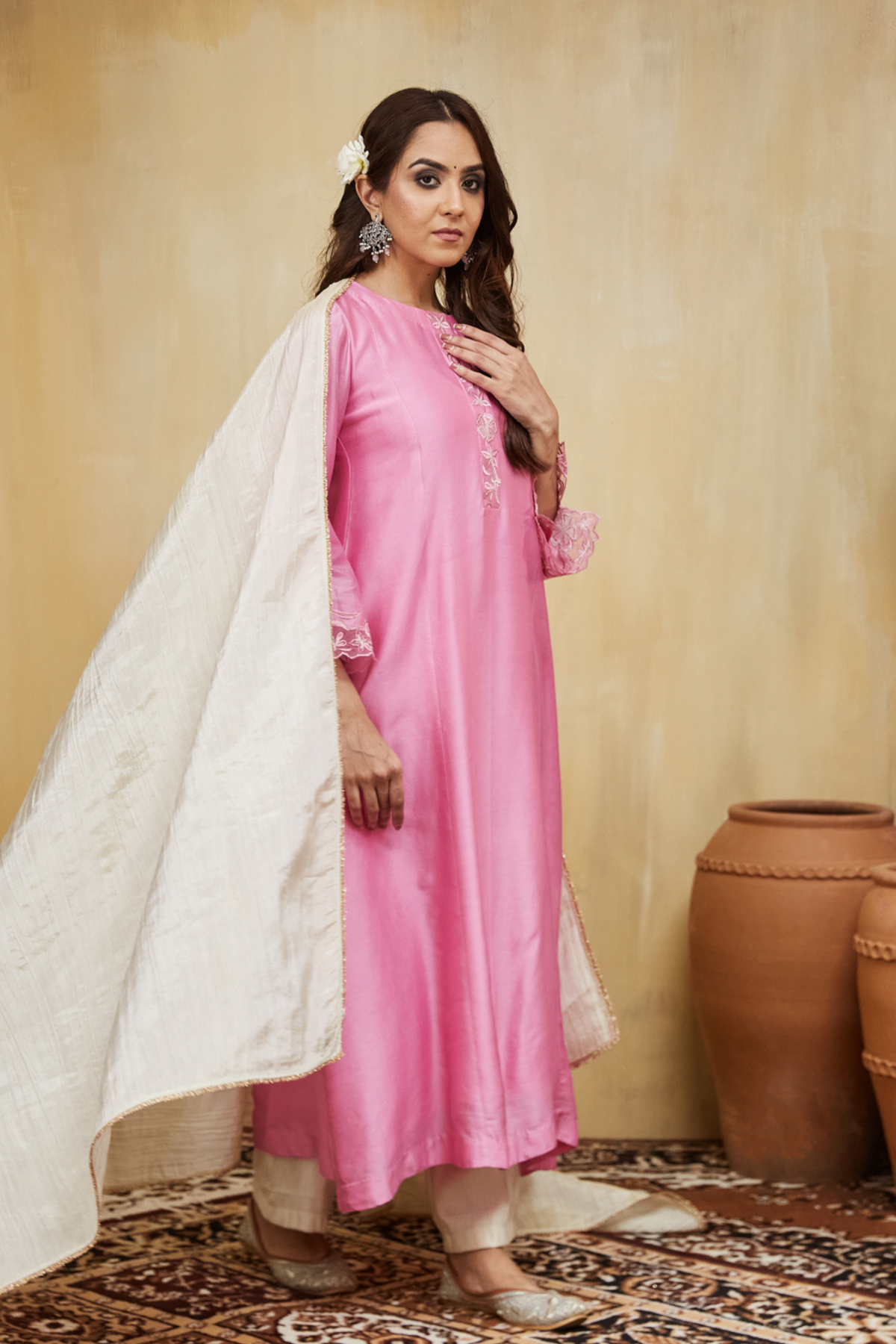 Pastel Pink Chanderi Dina Kurta Set