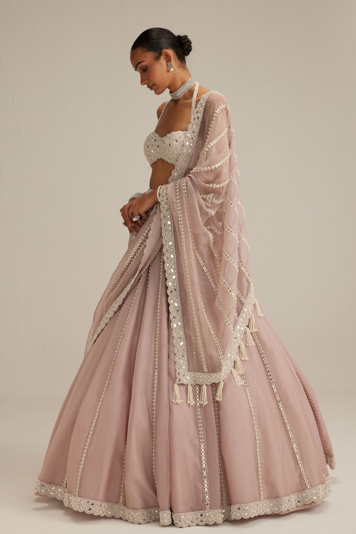 Ash Pink Embroidered Lehenga Set