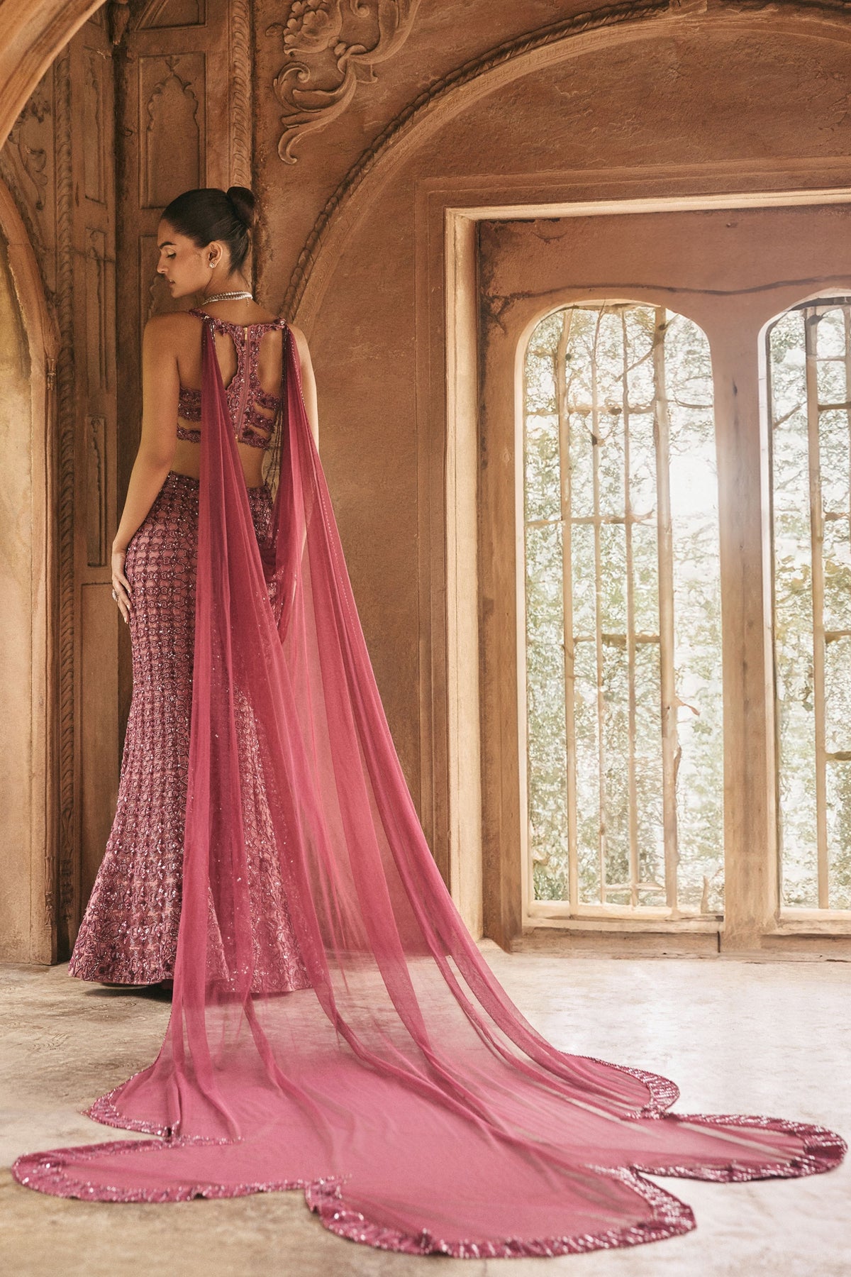 Dori Embroidered Wine Gown