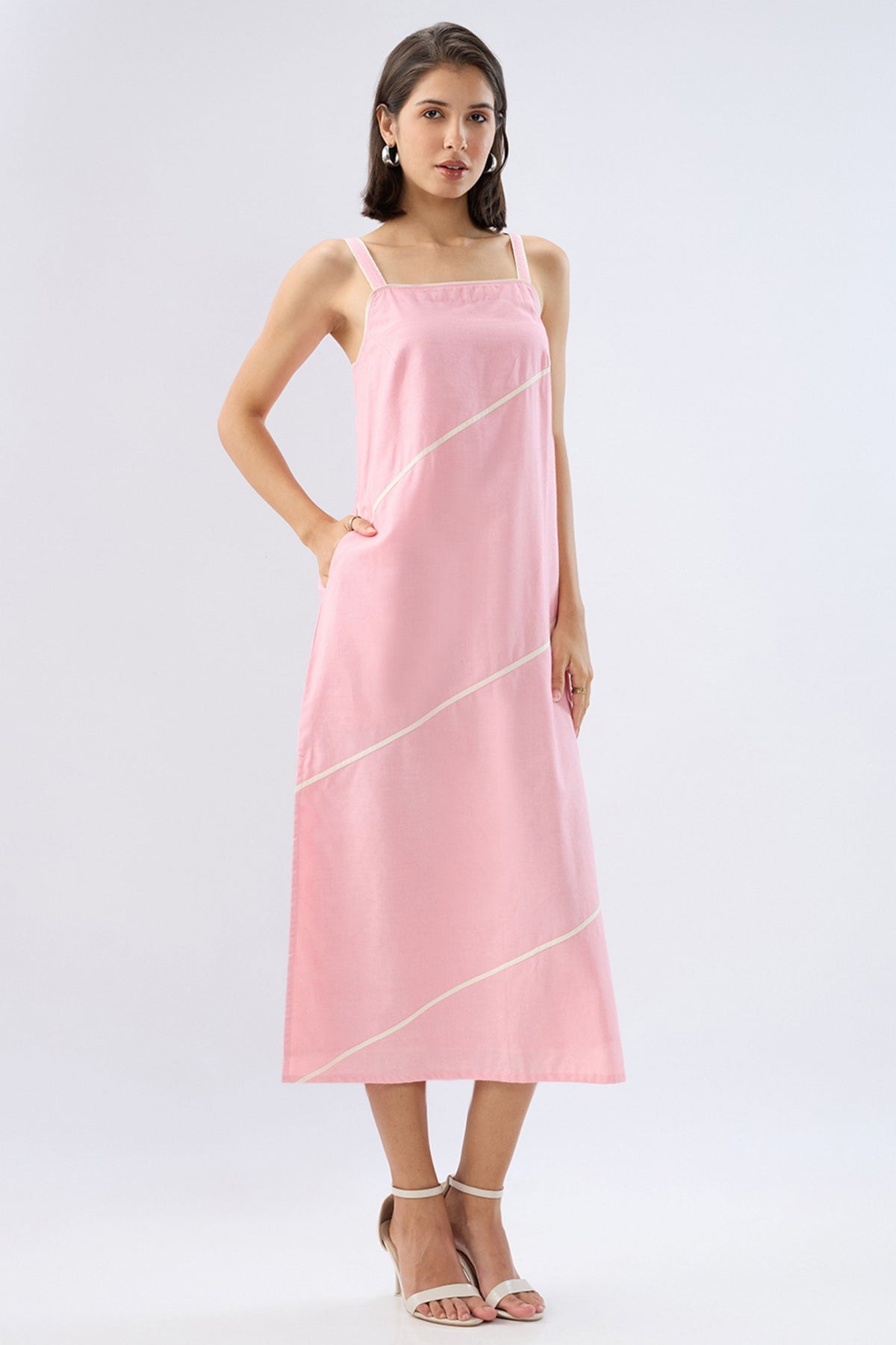 Pink Square Neck Column Dress