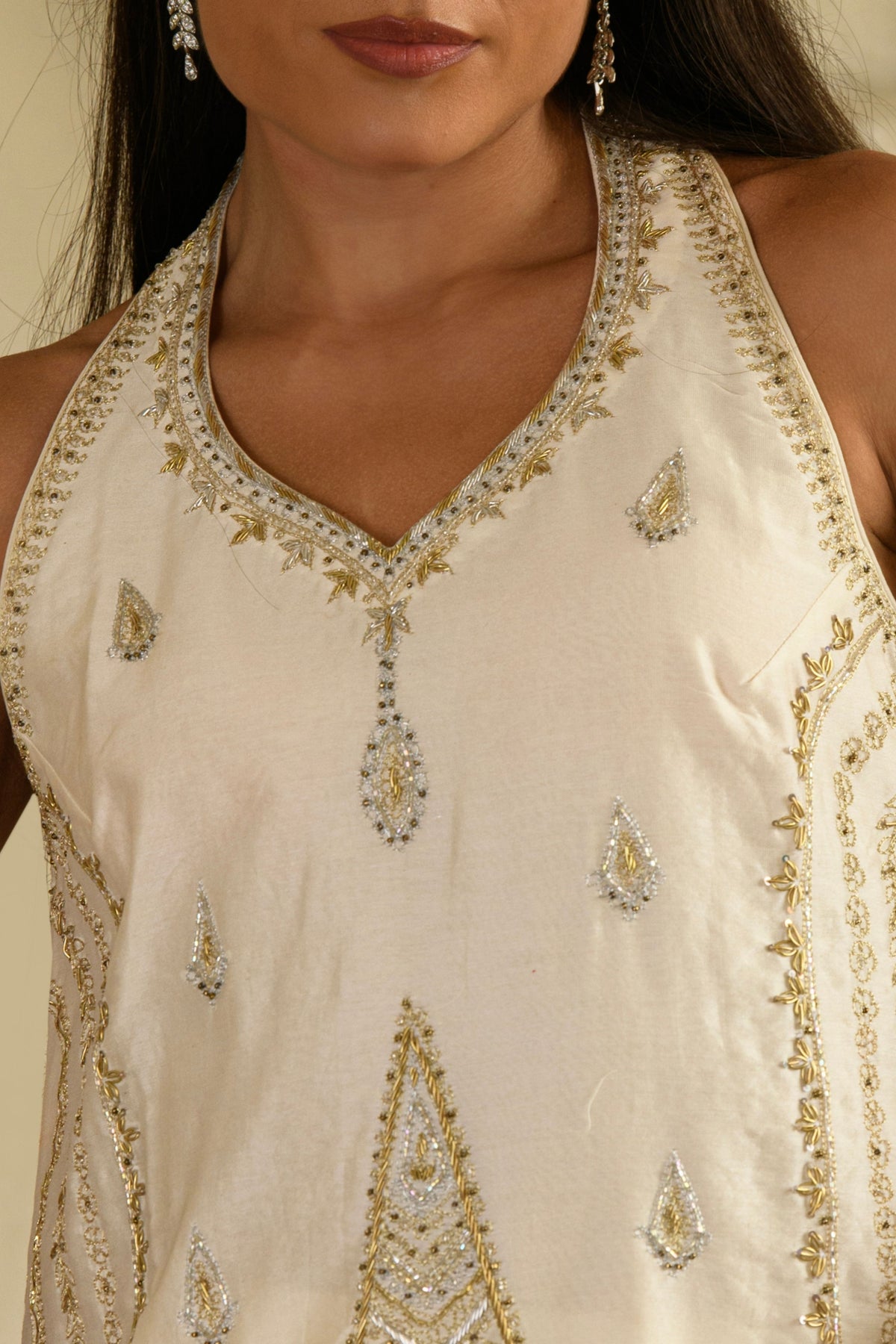 Zeba Halter Kurta Set in Chandrika Ivory