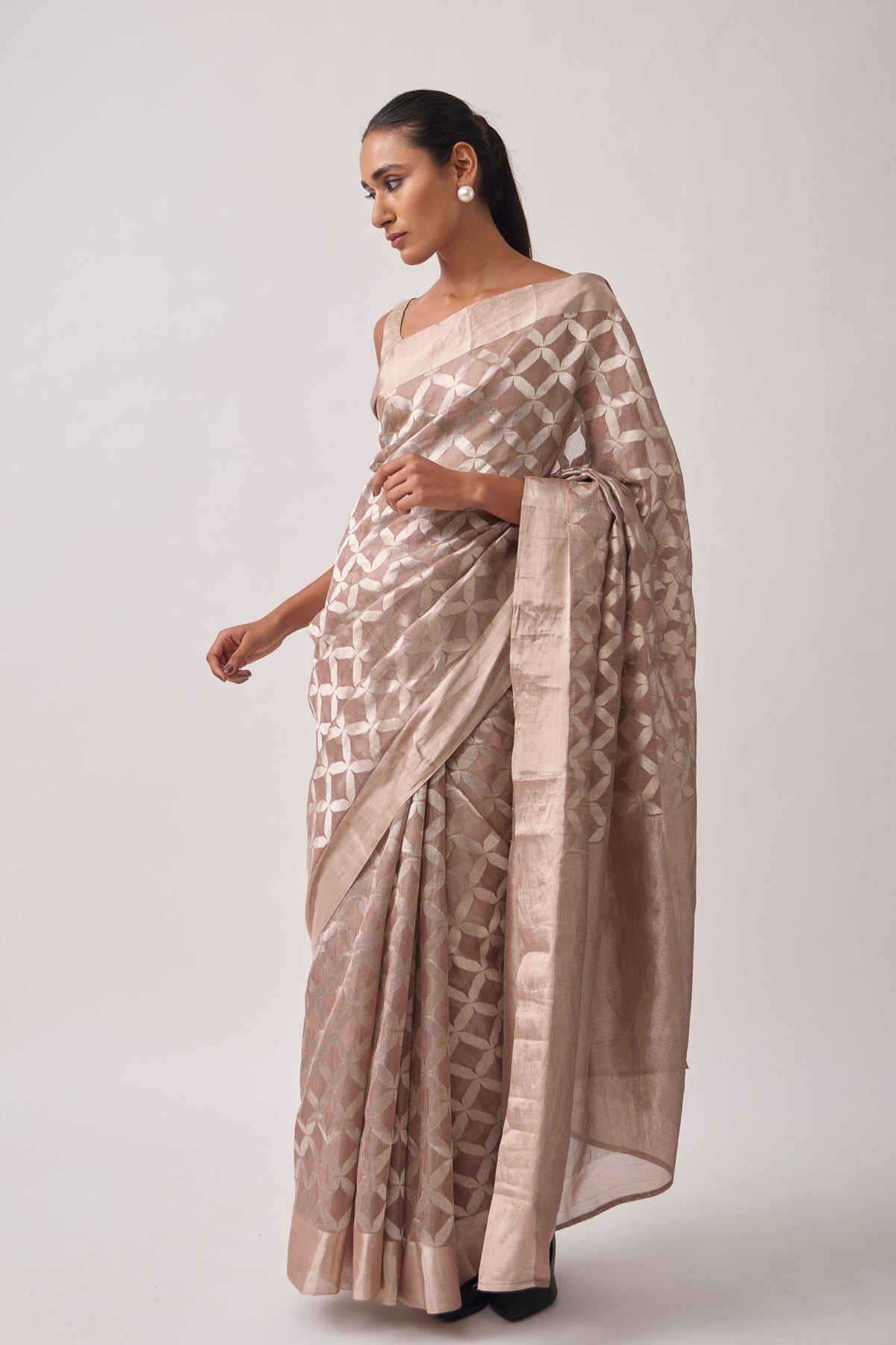 Dusty Mauve Chanderi Tissue Saree