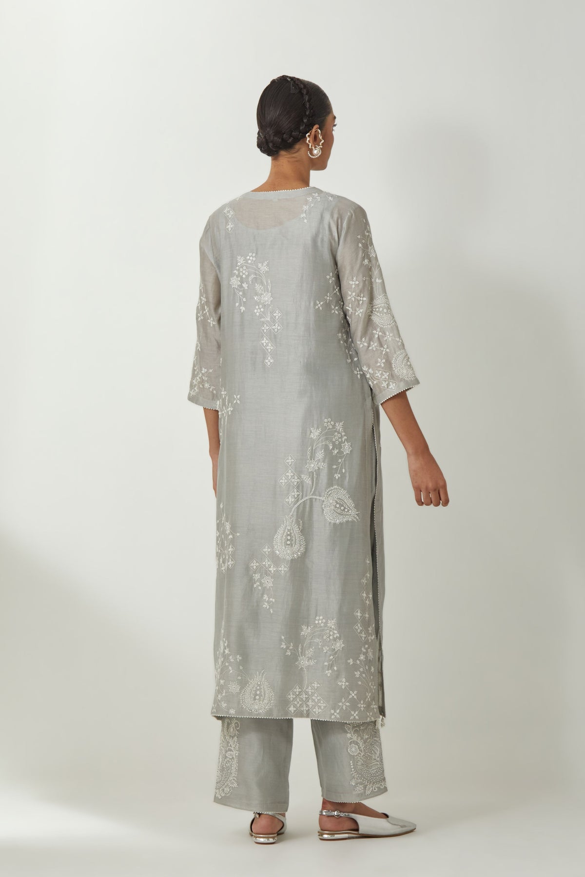Grey Chanderi Straight Kurta Set