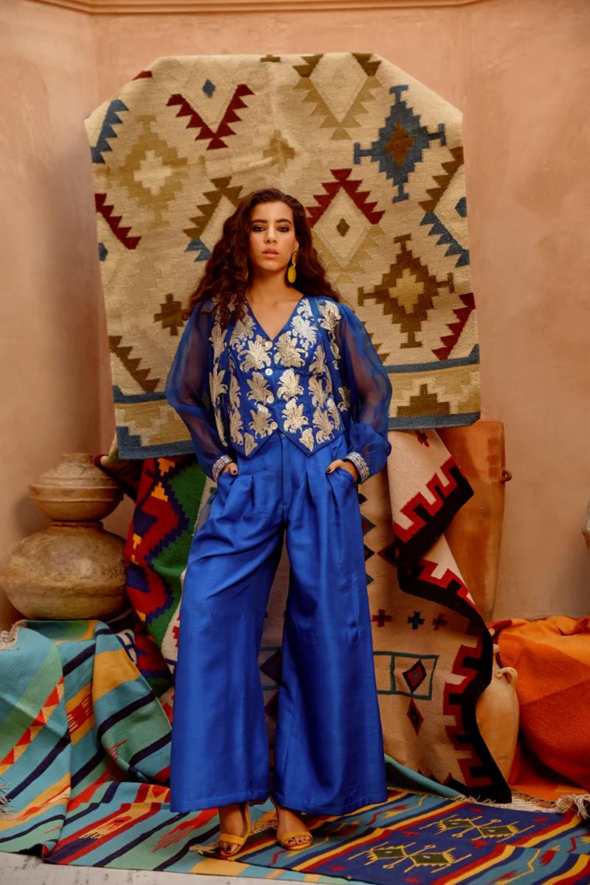 Azure Blue Waist Coat, Pant Set