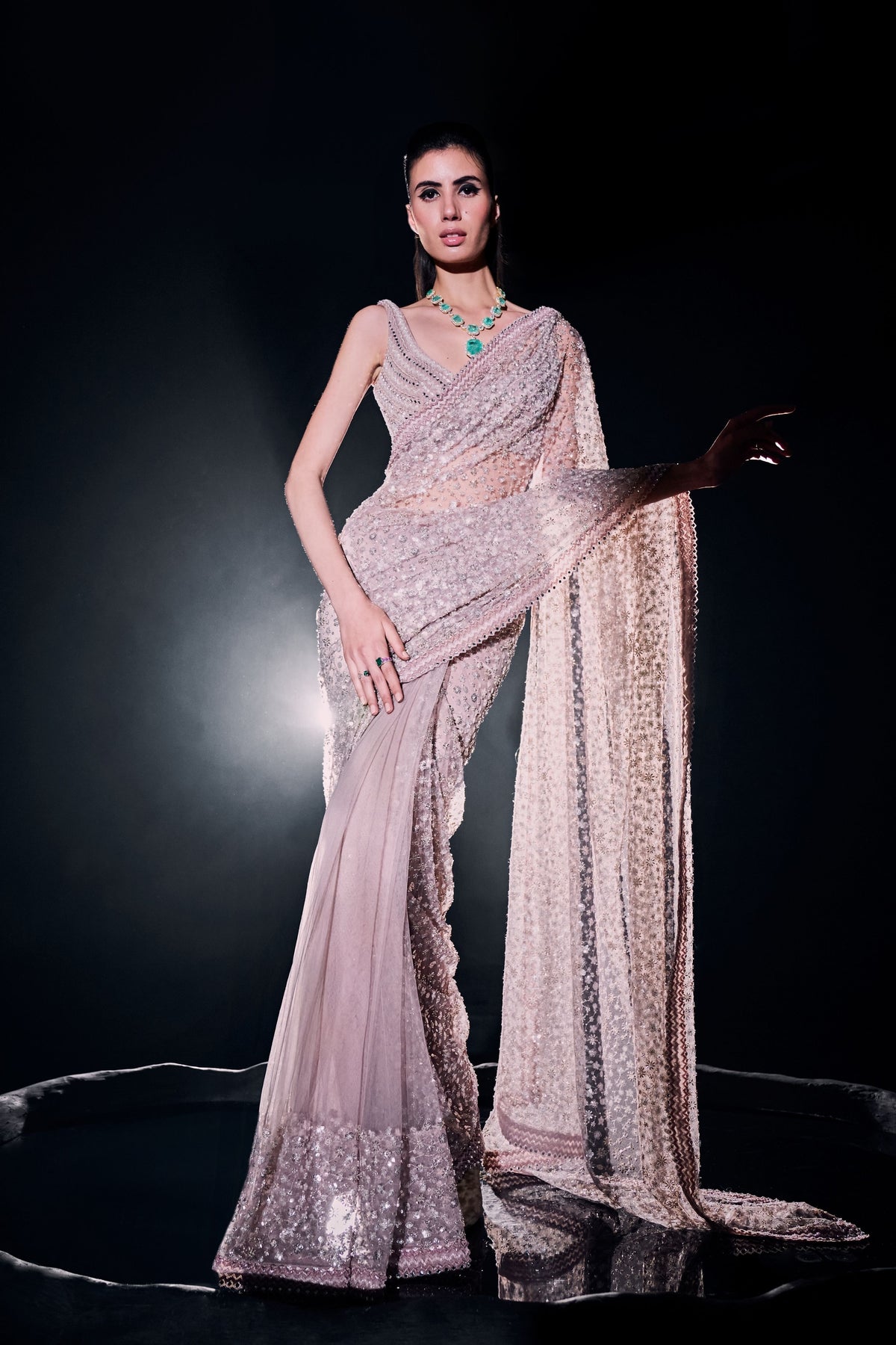 Blush Pink Sequins Dcutdana Saree