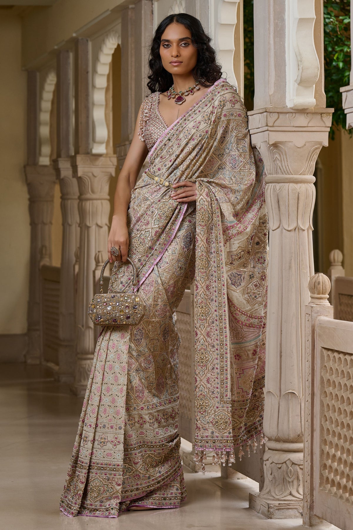 Multi Kashida Embroidered Saree