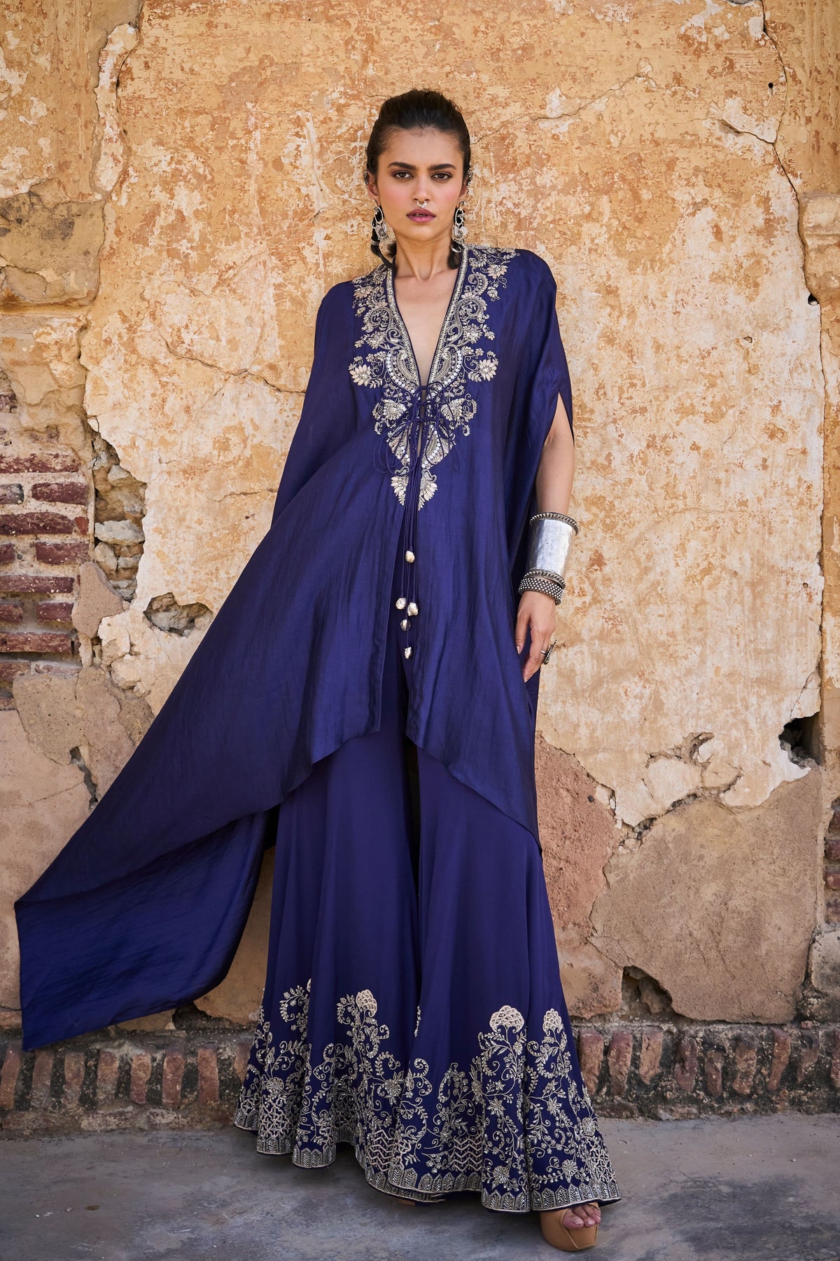 Embroidered Purple Sharara With Cape