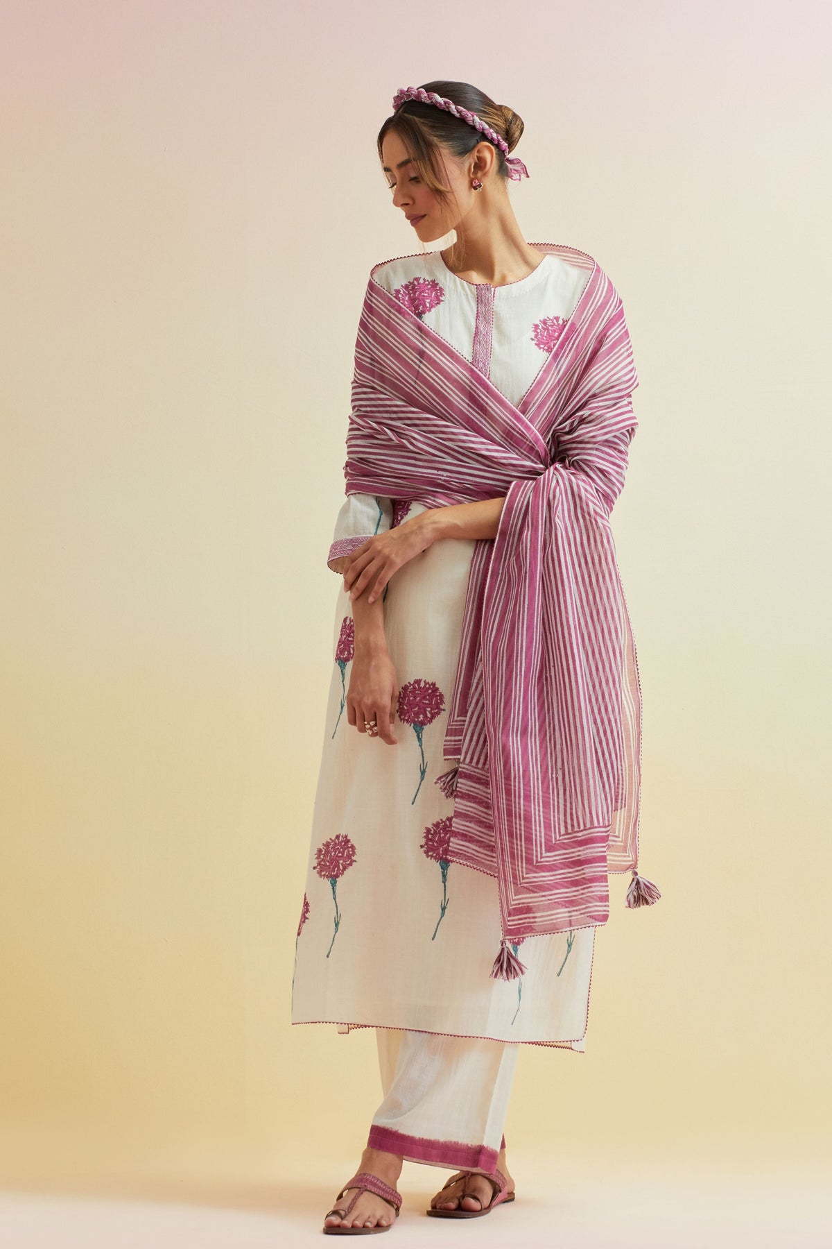 Off-white Embroidered Kurta Set
