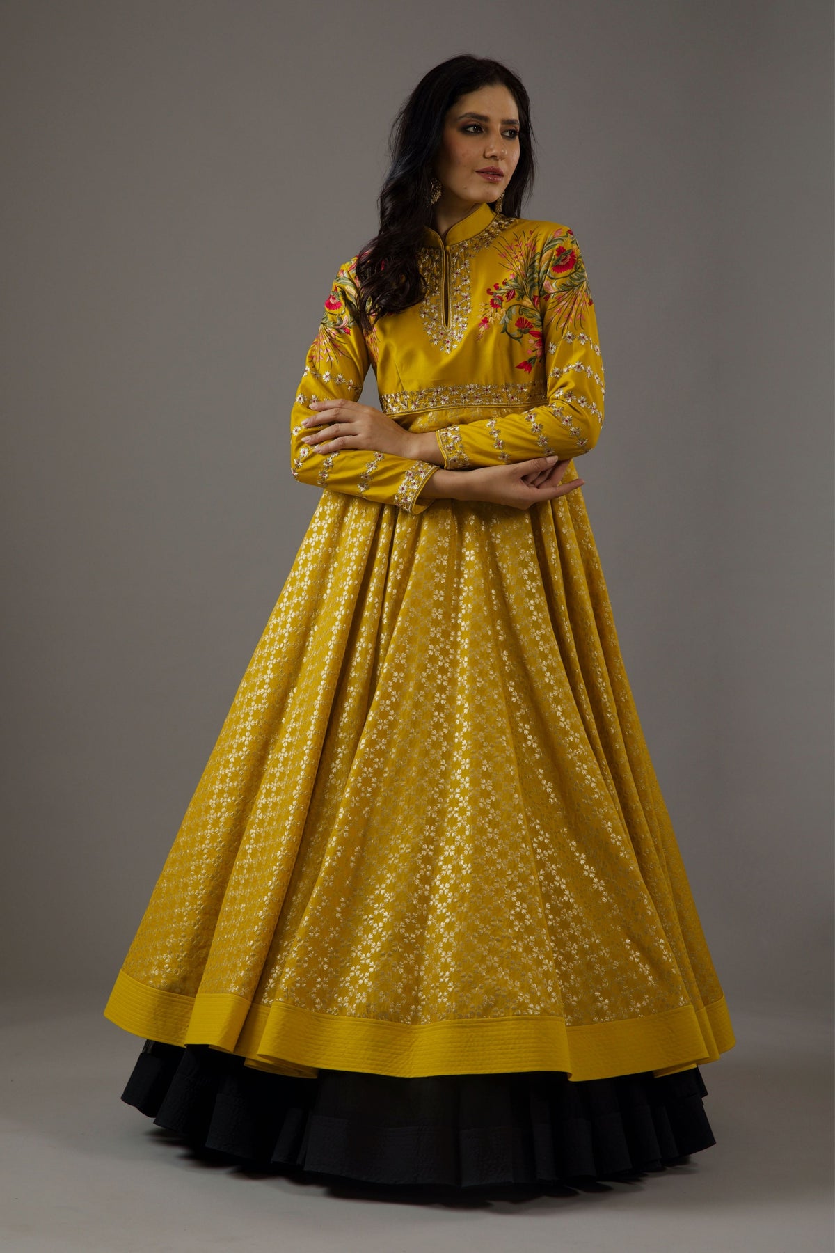 Mustard Chanderi Anarkali Set