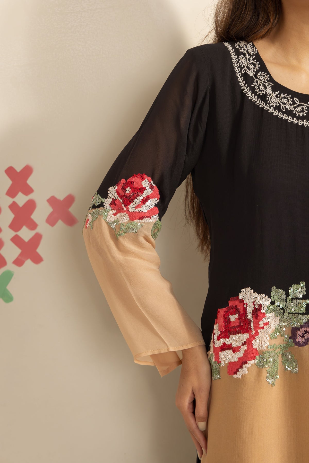 Black Beige Harmony Tunic Set