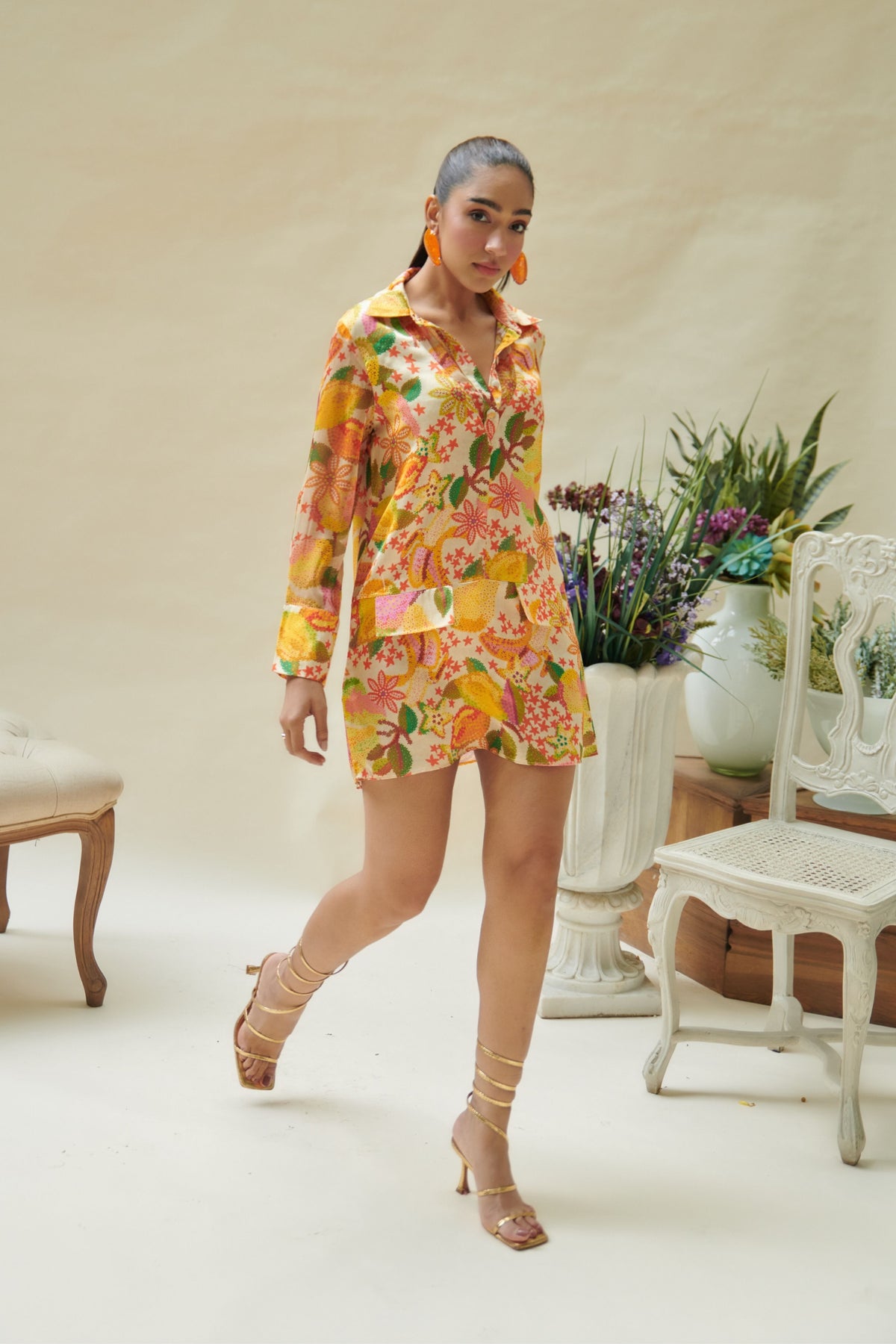 Yellow Pear Printed Shirt Dress