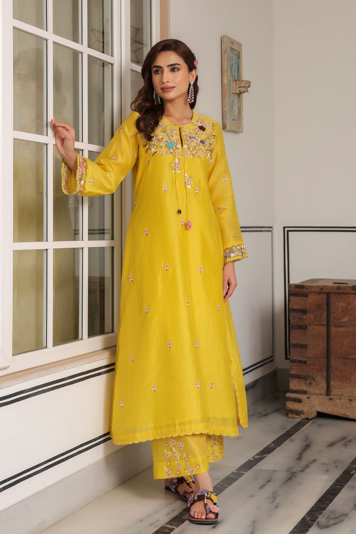 Gulzar Yellow Choker Neck Kurta Set