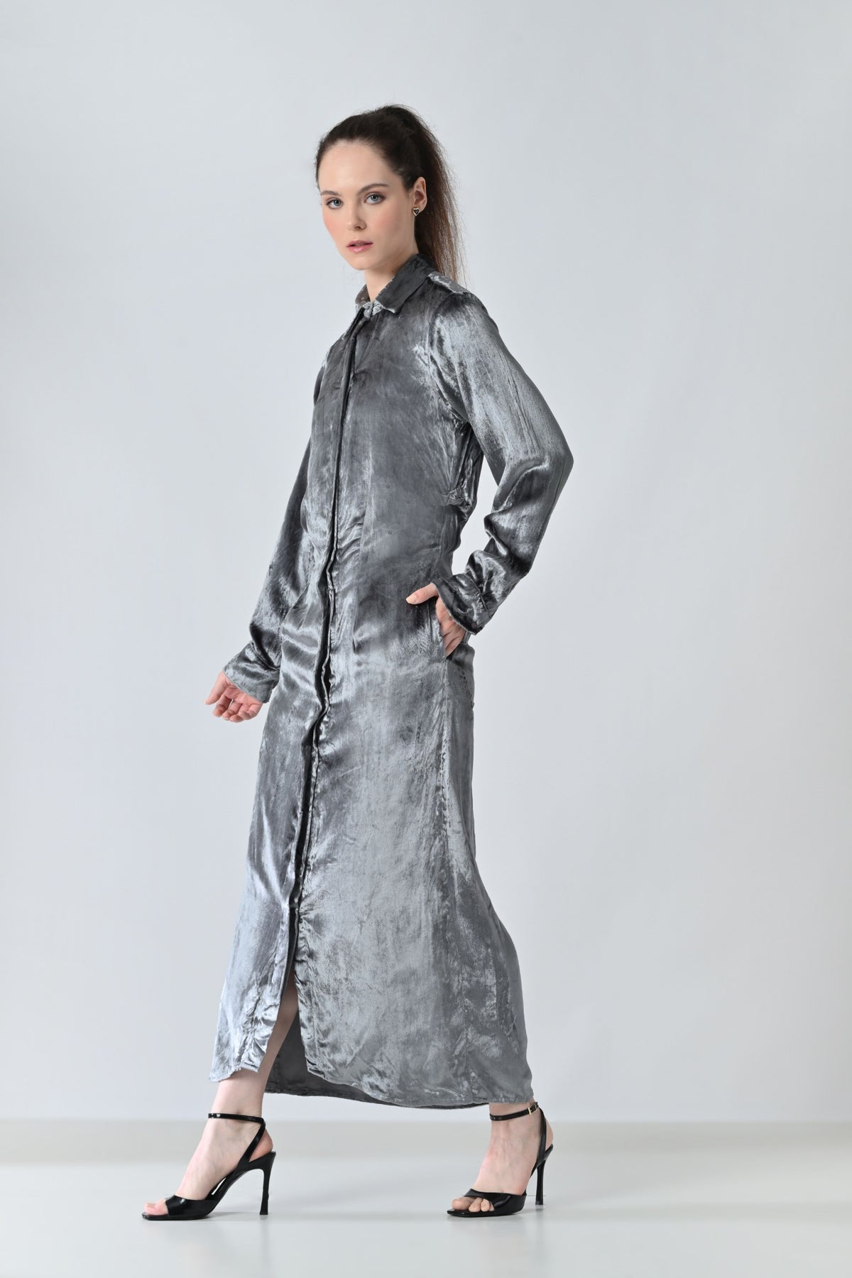 Mercury Grey Sheen Shirt Dress