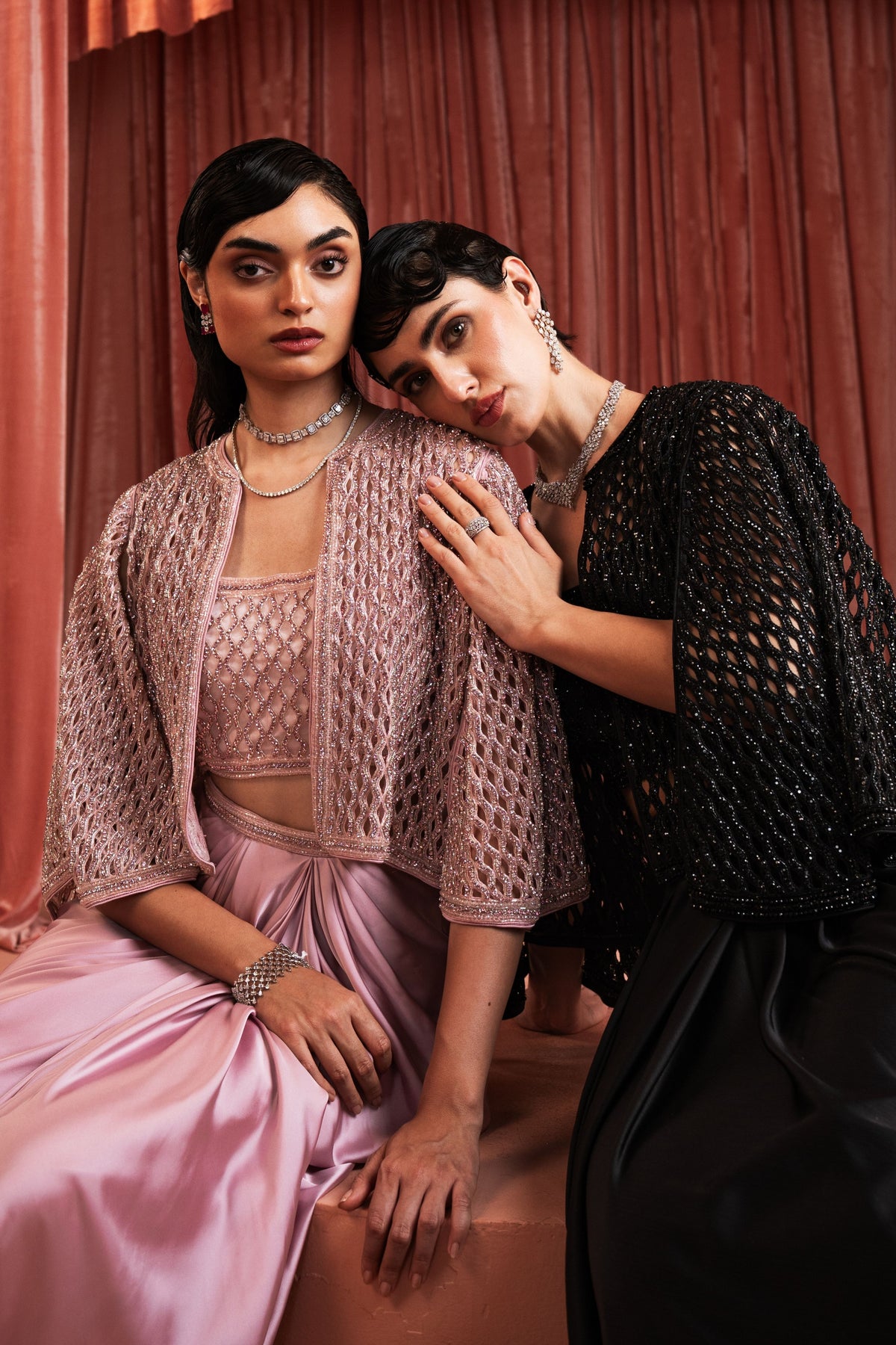 Pink Embroidered Cape Set