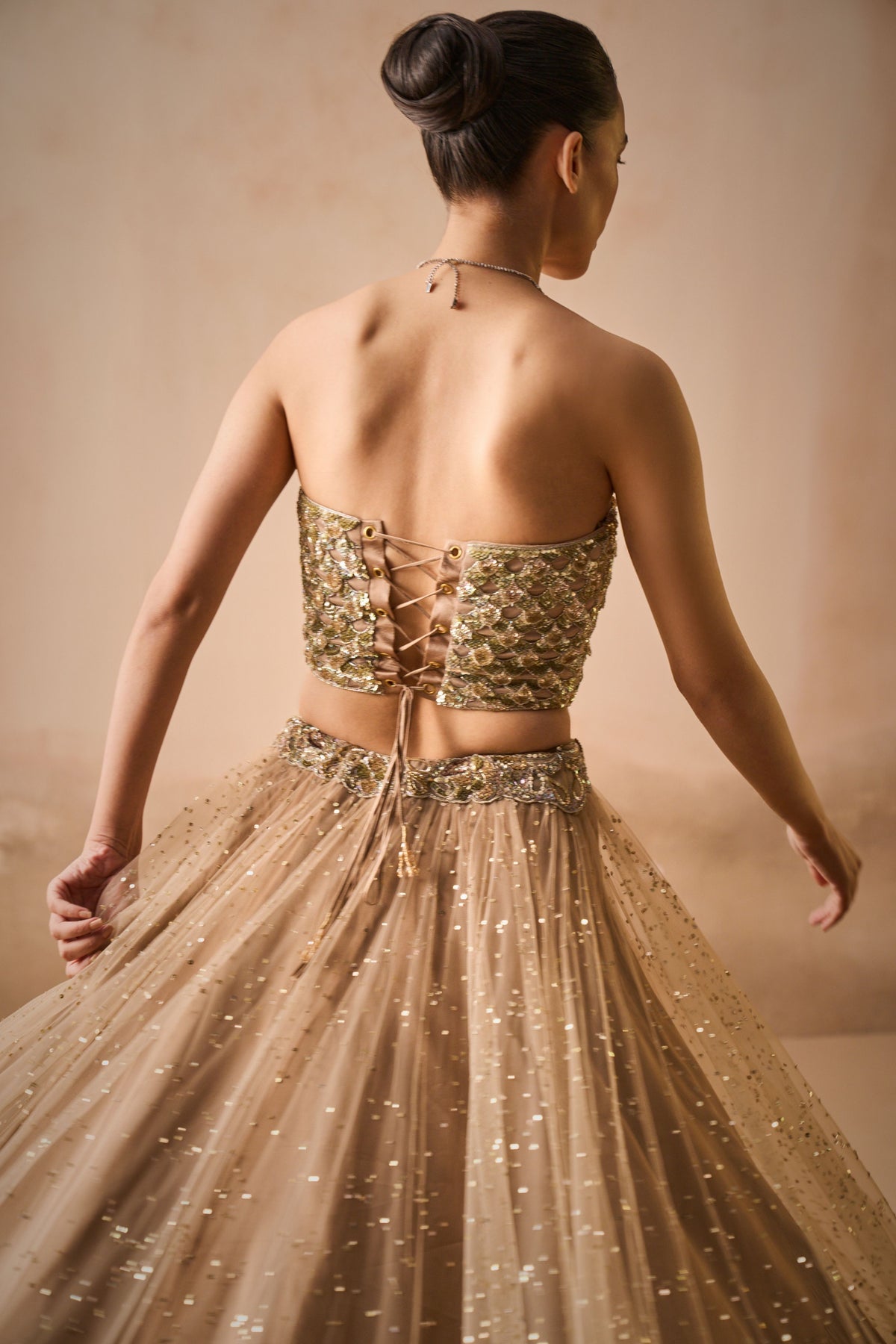 Biscuit Lehenga and Corset Set