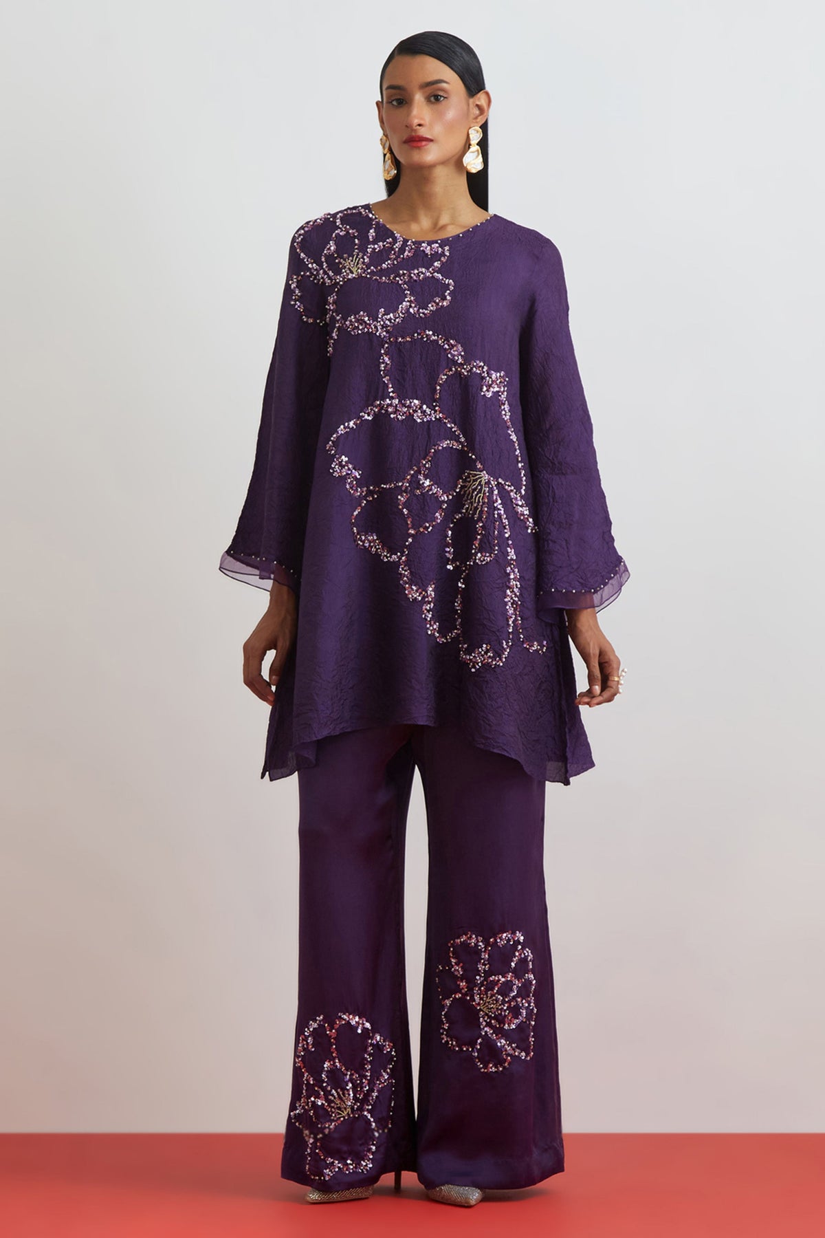 Violet Crushed Tunic Set