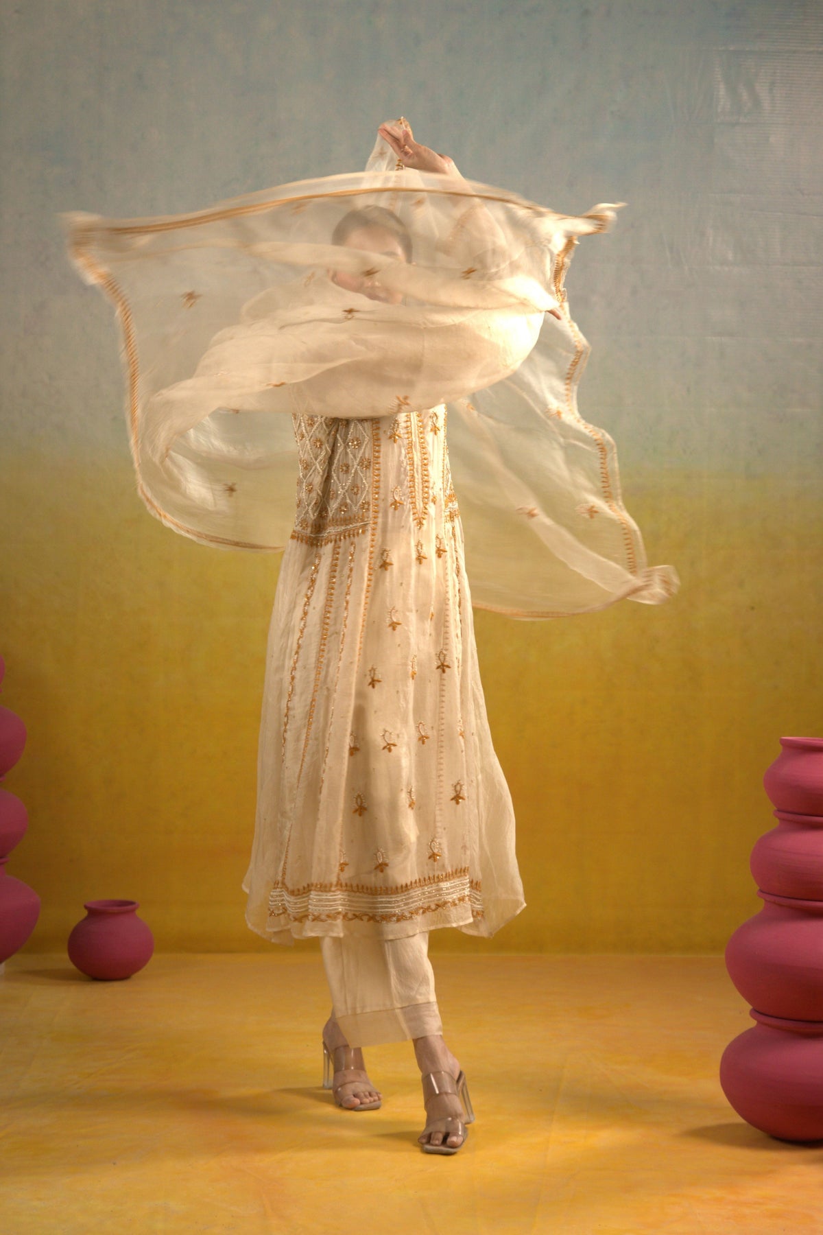 Ivory Chikankari Kalidar Set