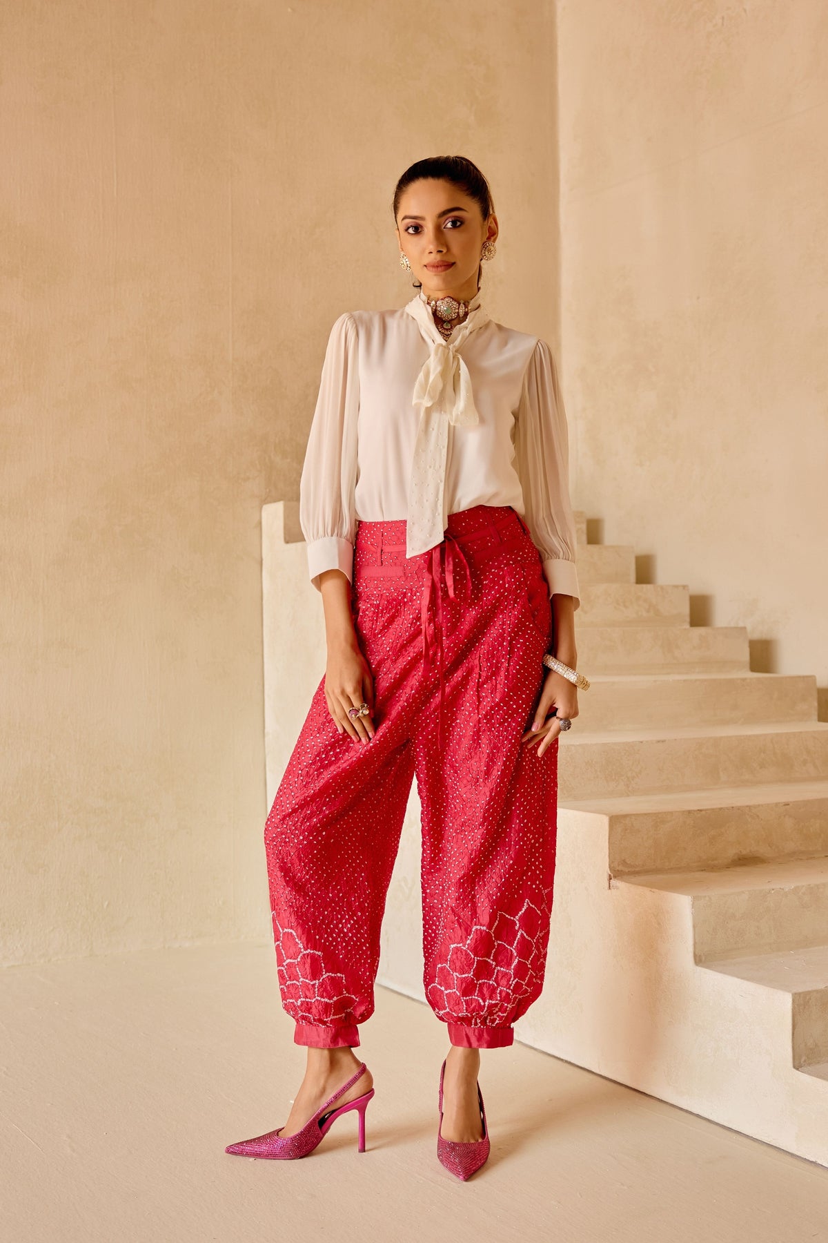 Embellished Tie Shirt in Ivory
