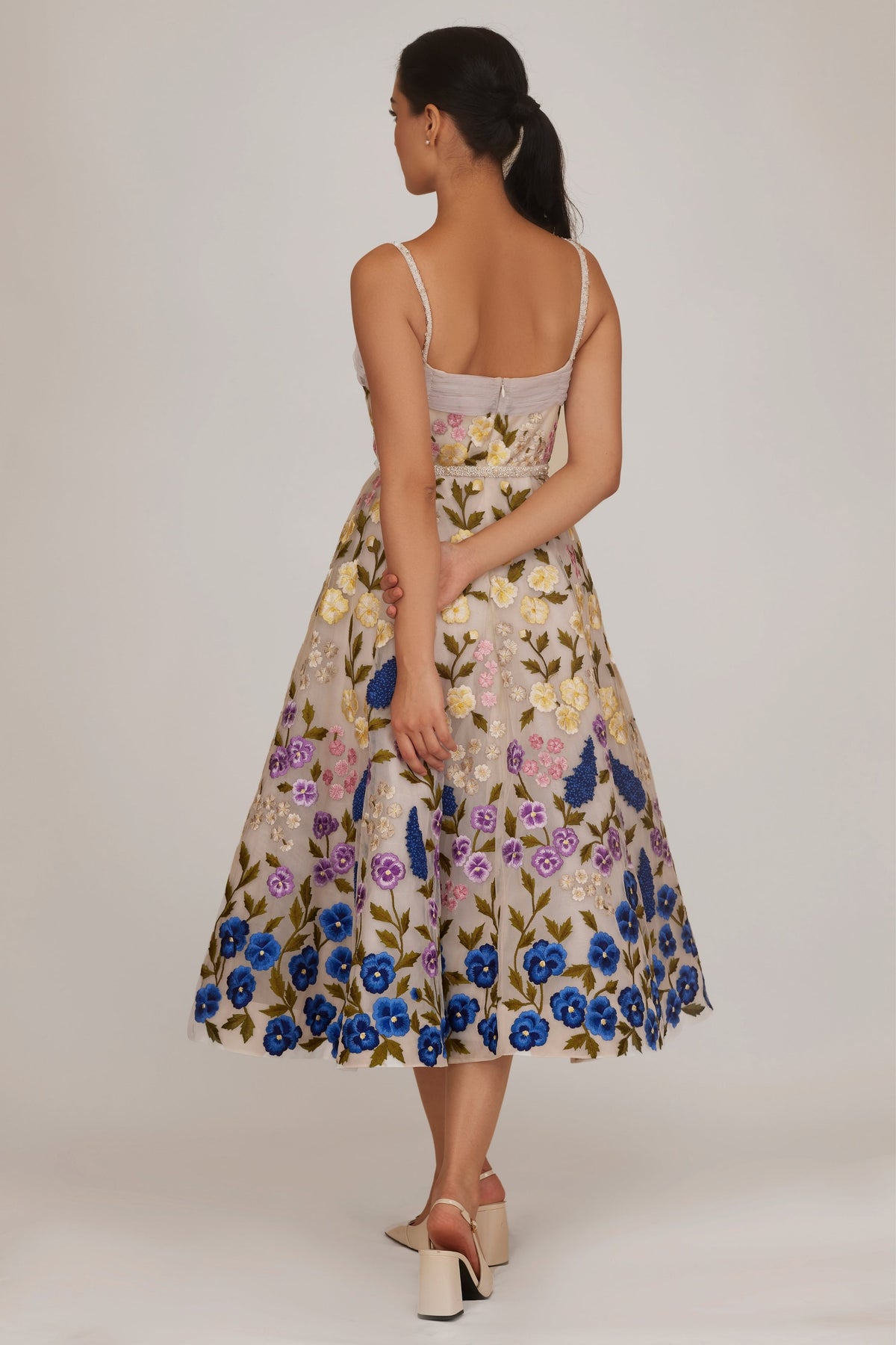 Ombre Floral Midi Dress With Belt