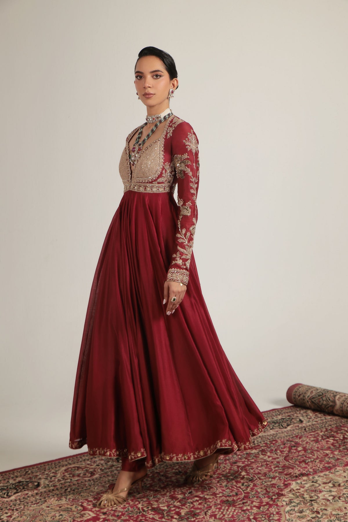 Maroon Heavy Yoke Kalidar Set