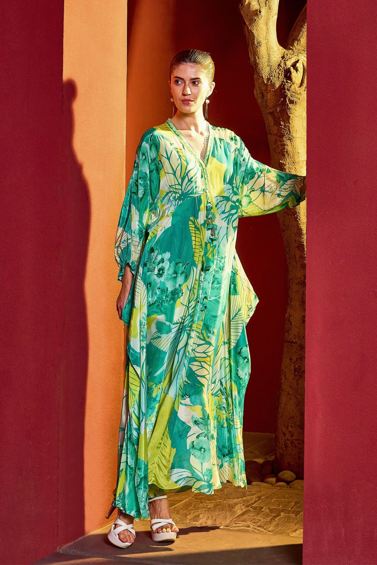 Green Hues Kaftan Dress