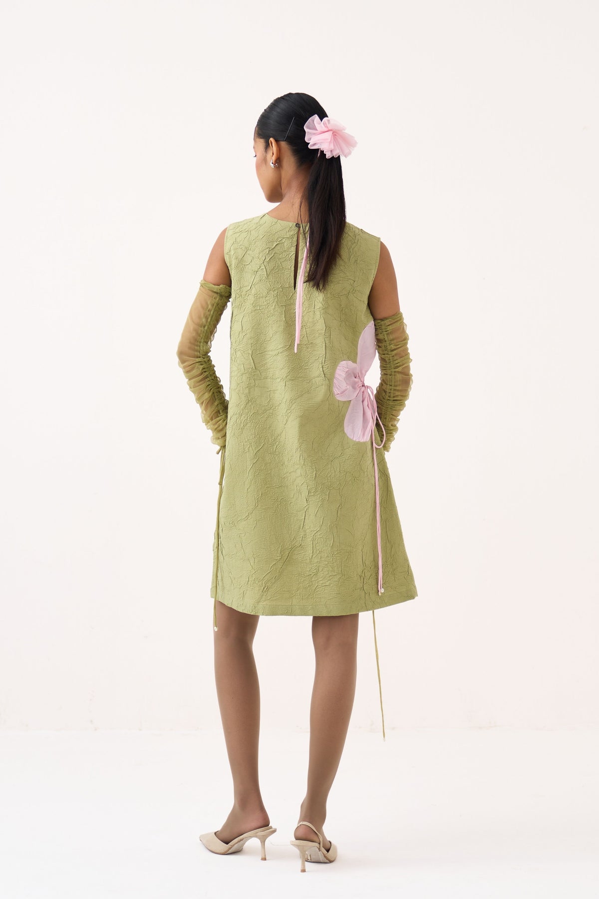 Side Floral Drawstring Shift Dress