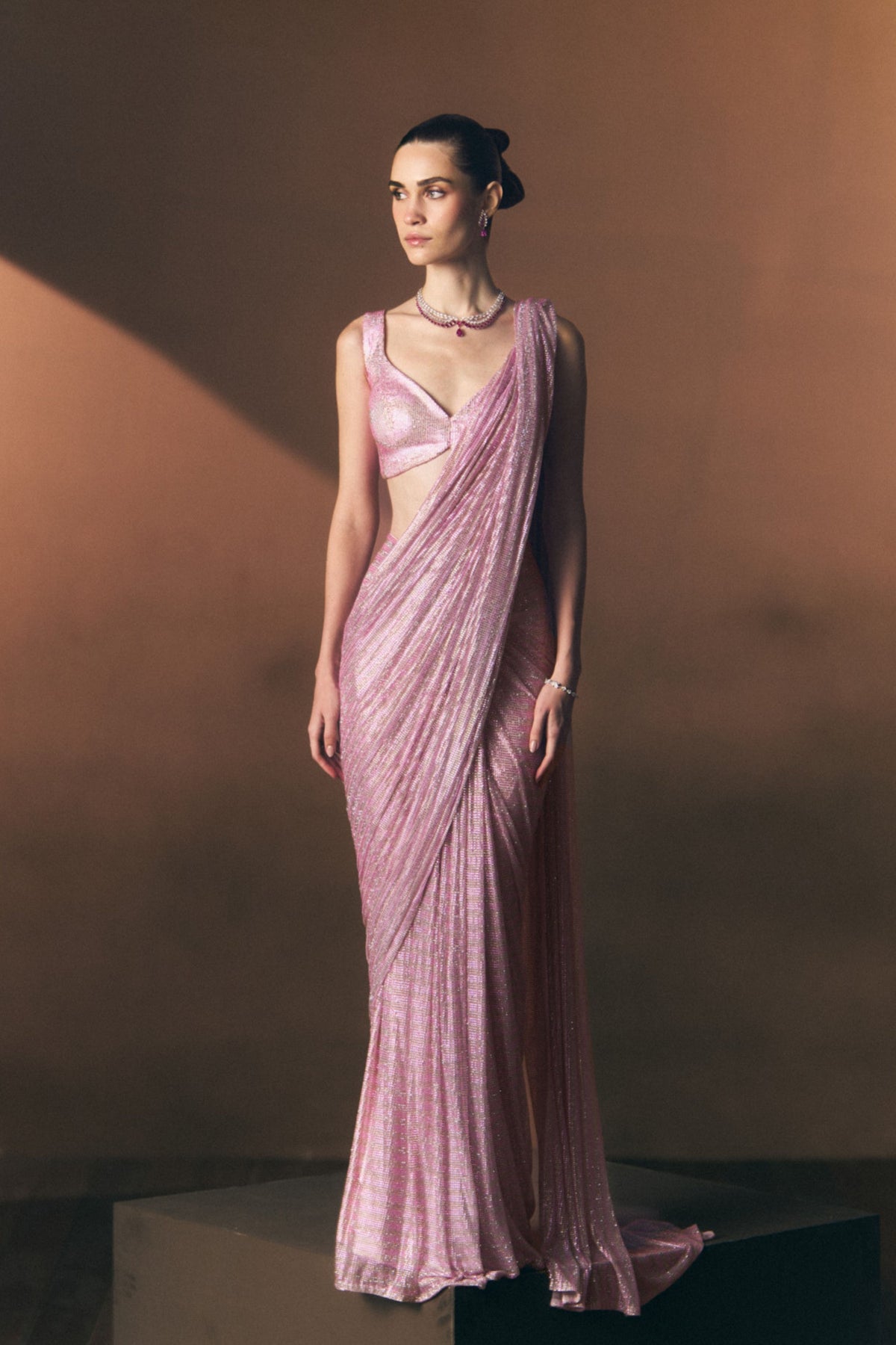 Rosé Drape Saree Set
