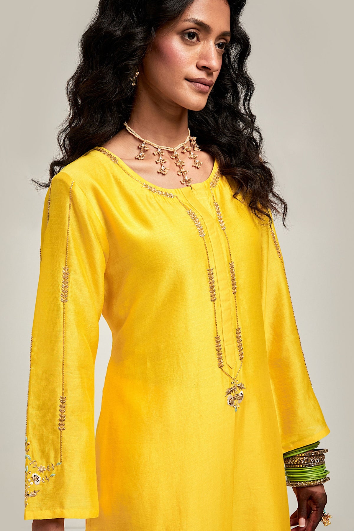 Embroidered Yellow Kurta Set