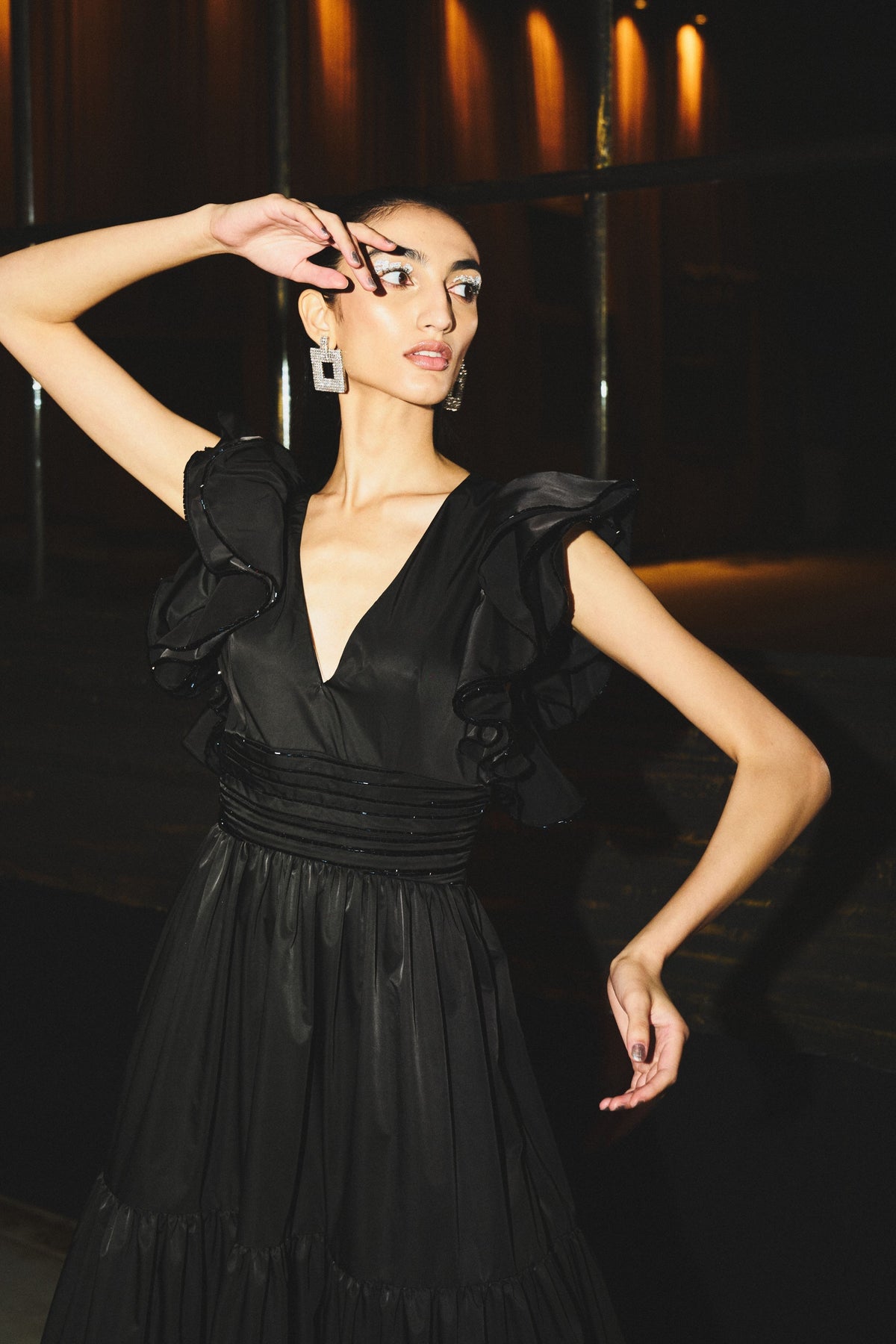Black Ruffled Tiered Gown