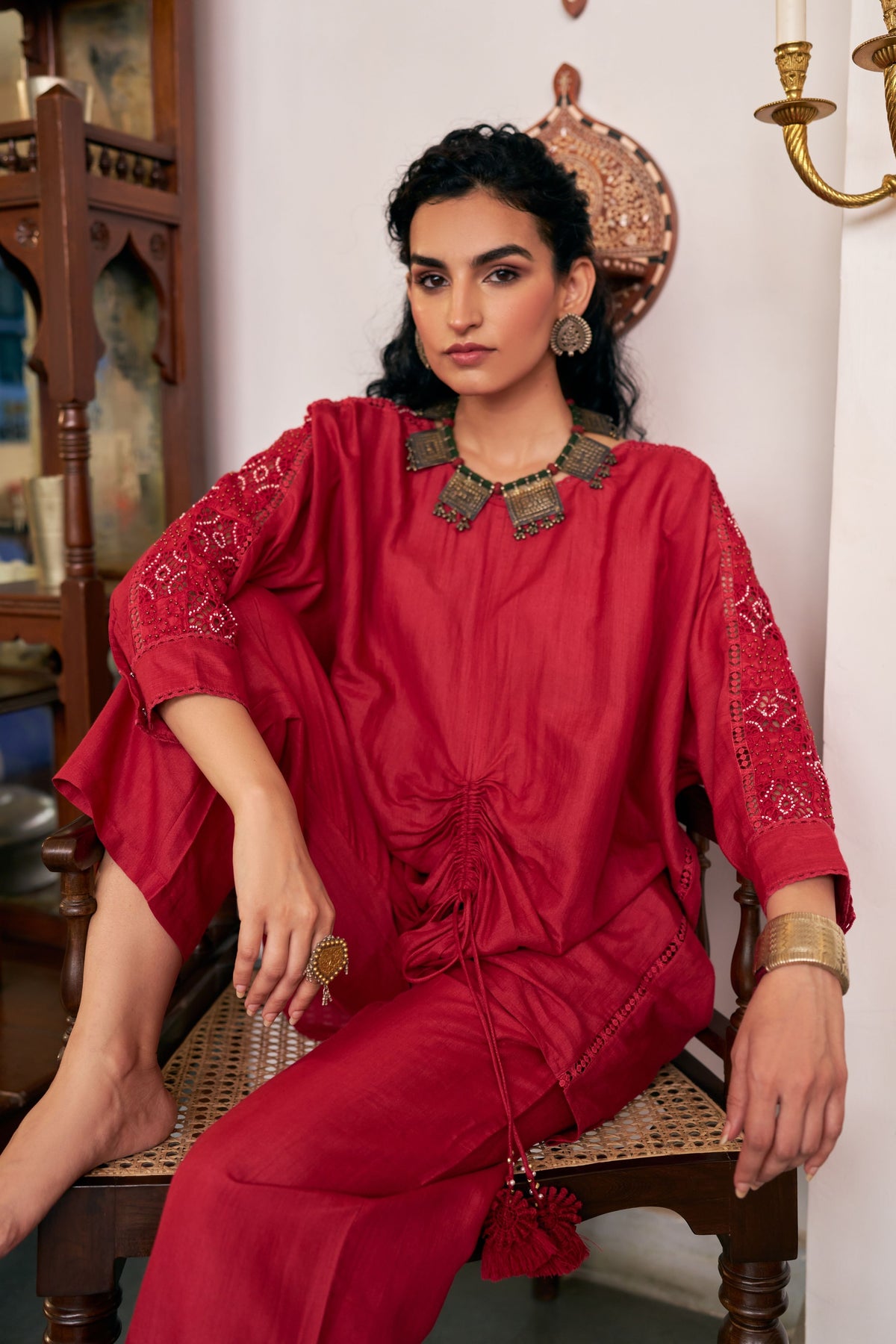 Ruby Asymmetric Kaftan Set